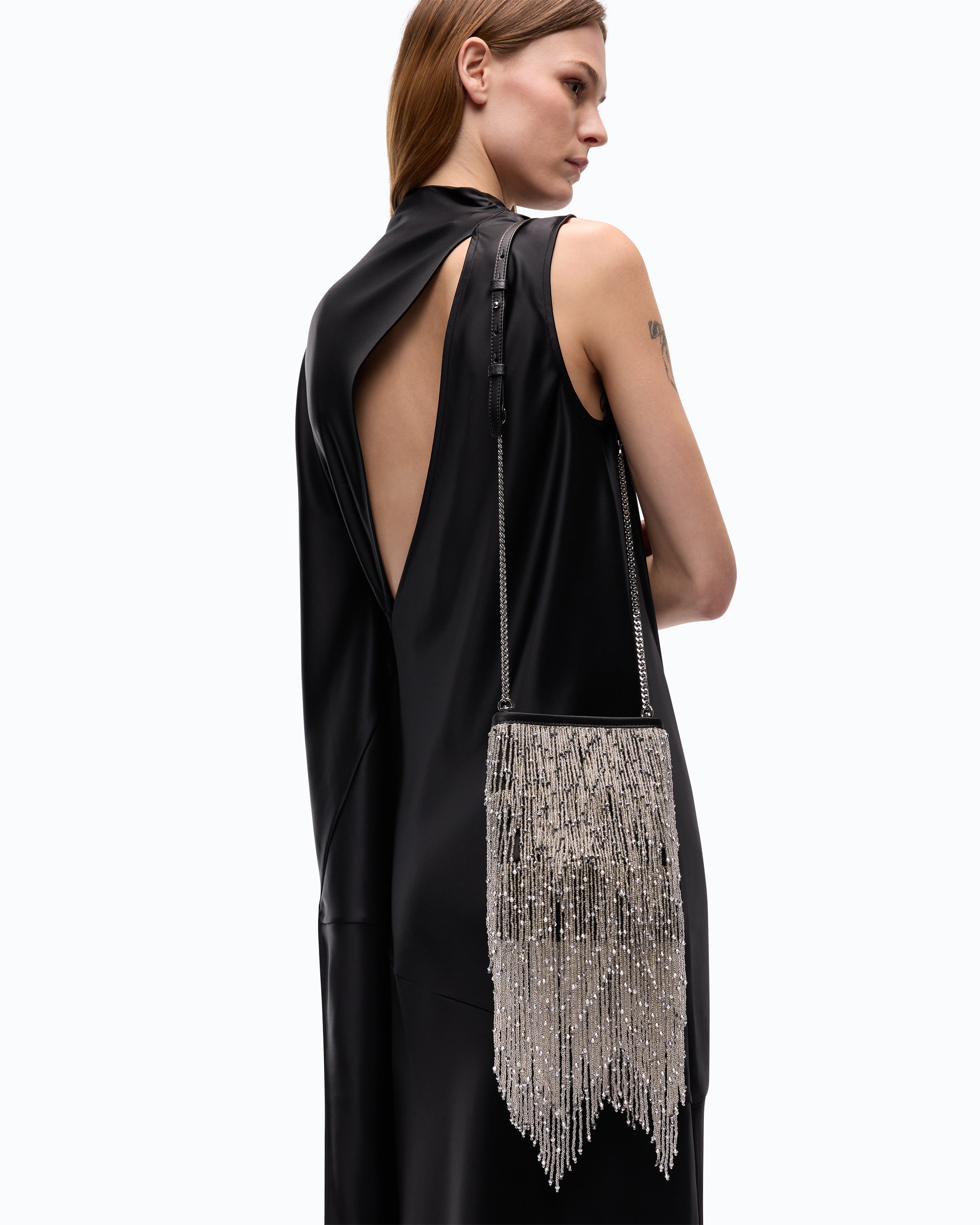 Pinko Galleria torebka pouch czarna frędzle