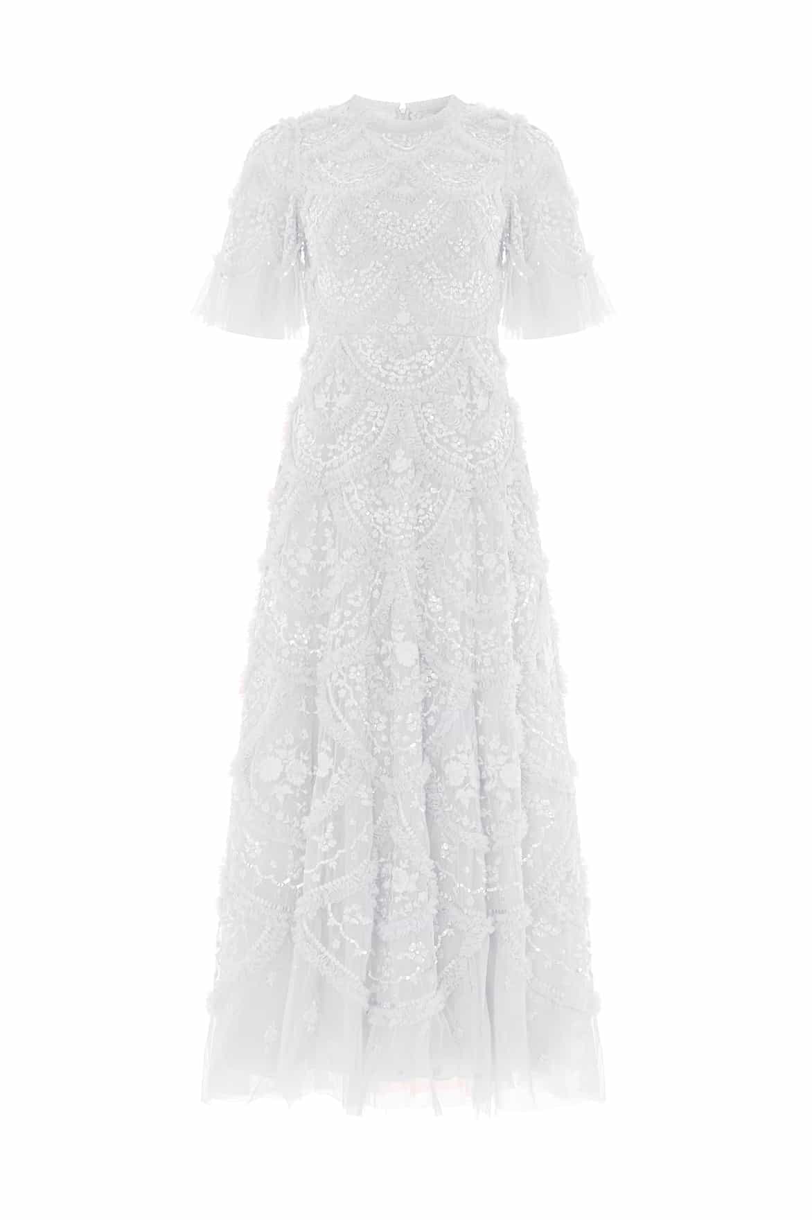 Needle & Thread Carmen Ruffle Ankle Gown sukienka biała tiul