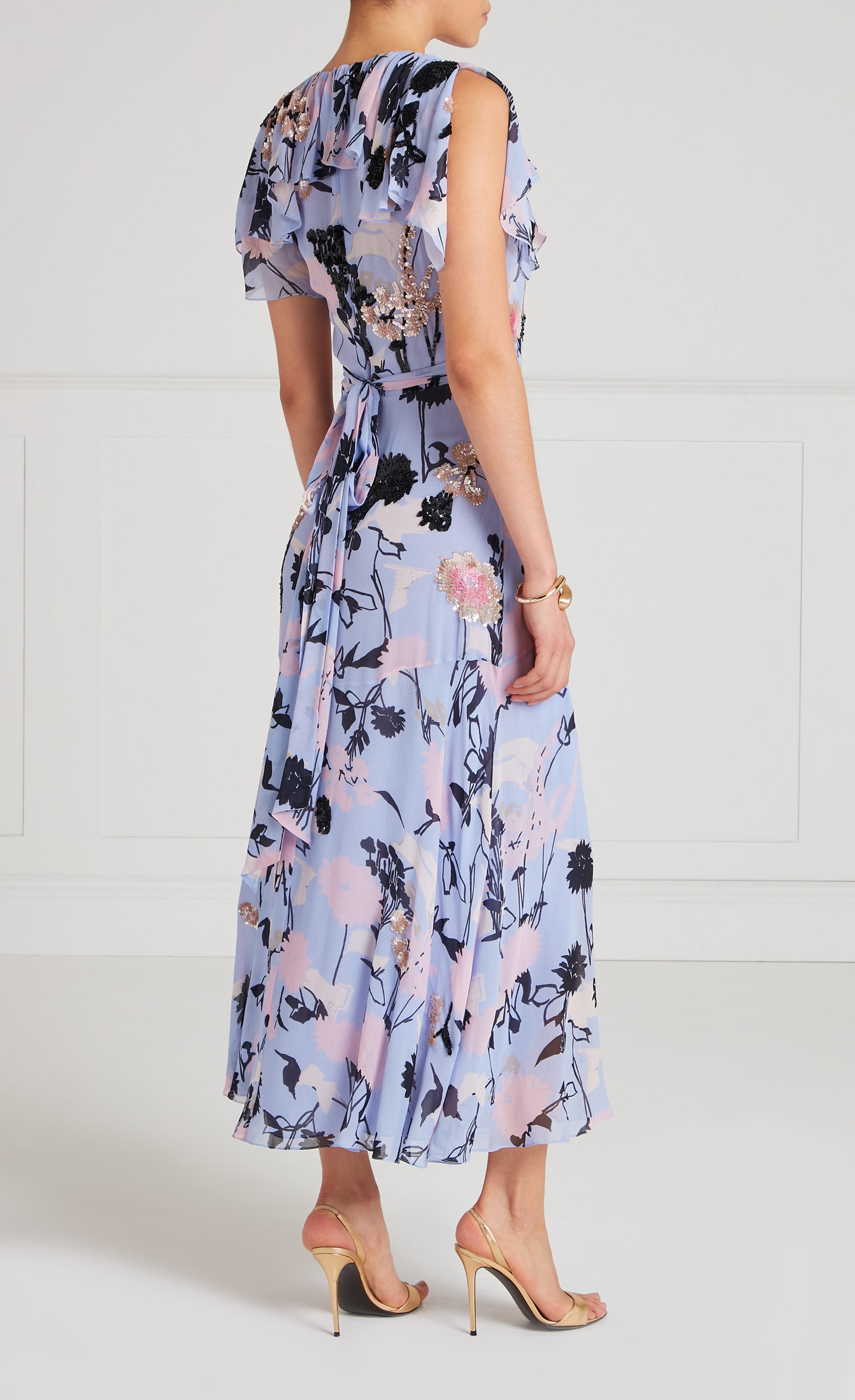 Temperley London Maisie Wrap Dress sukienka lawendowa cekinowa