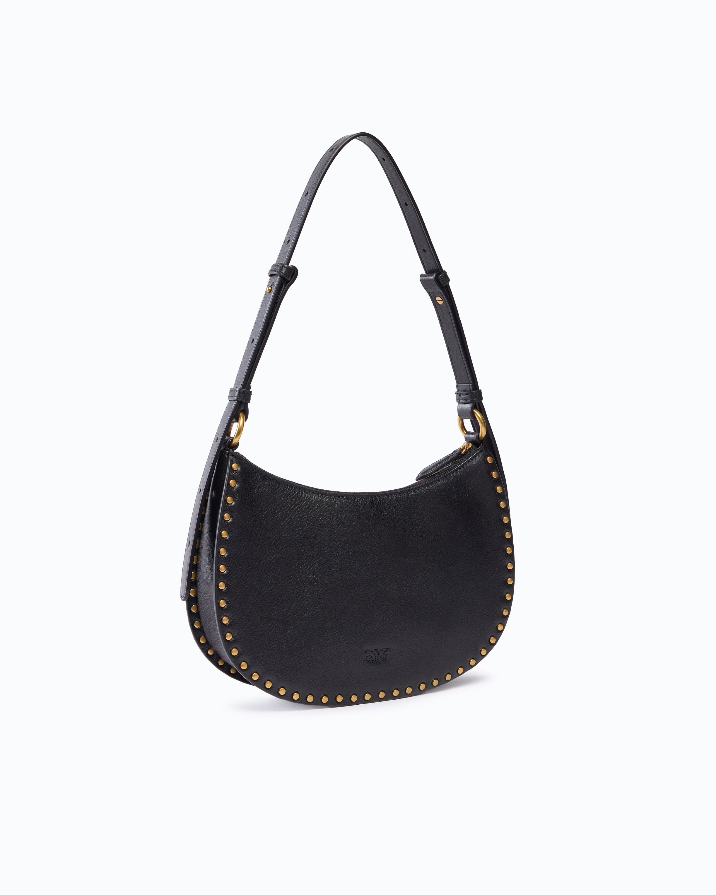 Pinko Mini Half Moon torebka skórzana czarna z ćwiekami
