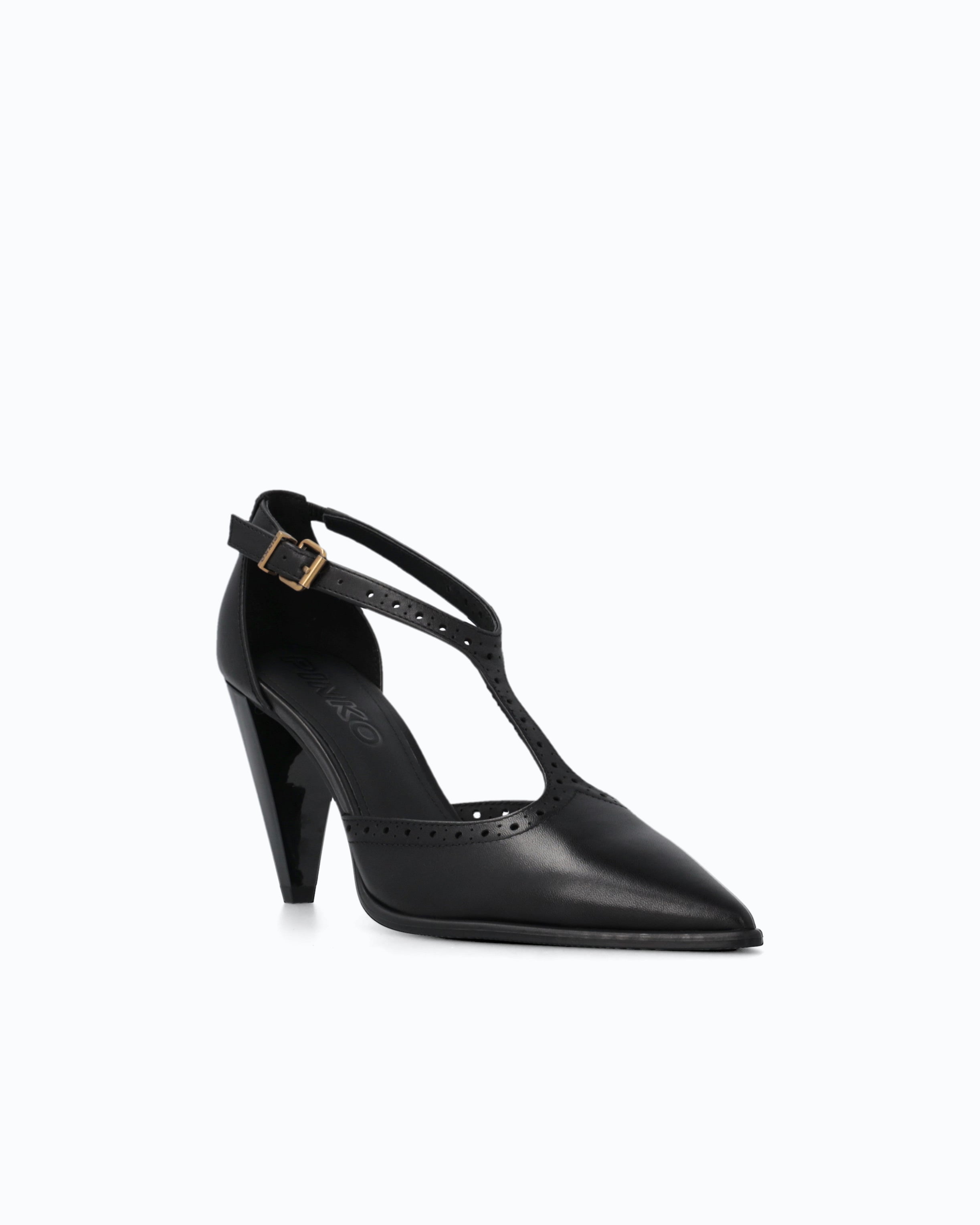 Pinko Vane 05 T-Strap czółenka czarne skóra