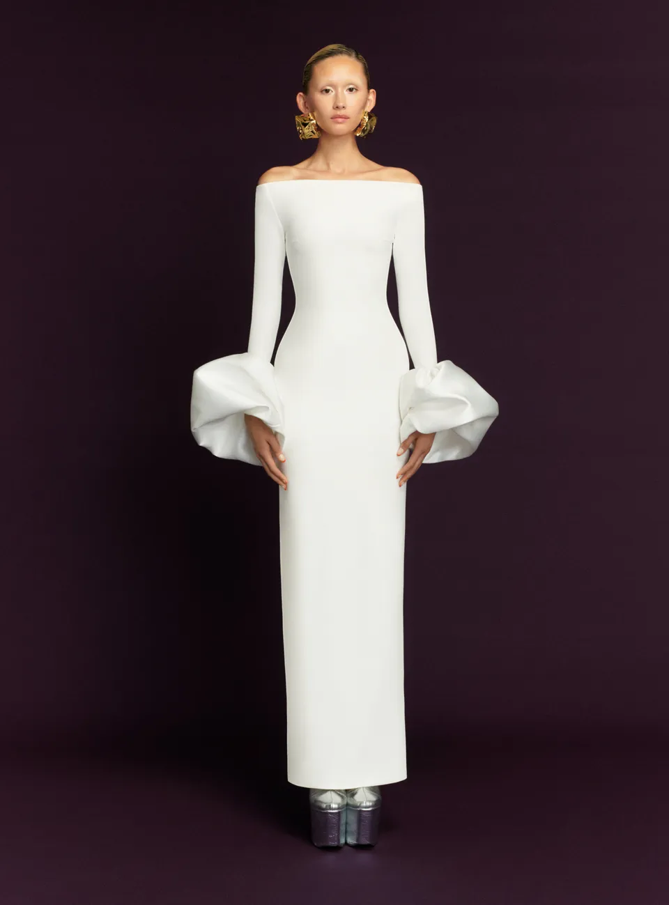 Solace London The Talia sukienka wieczorowa kremowa maxi