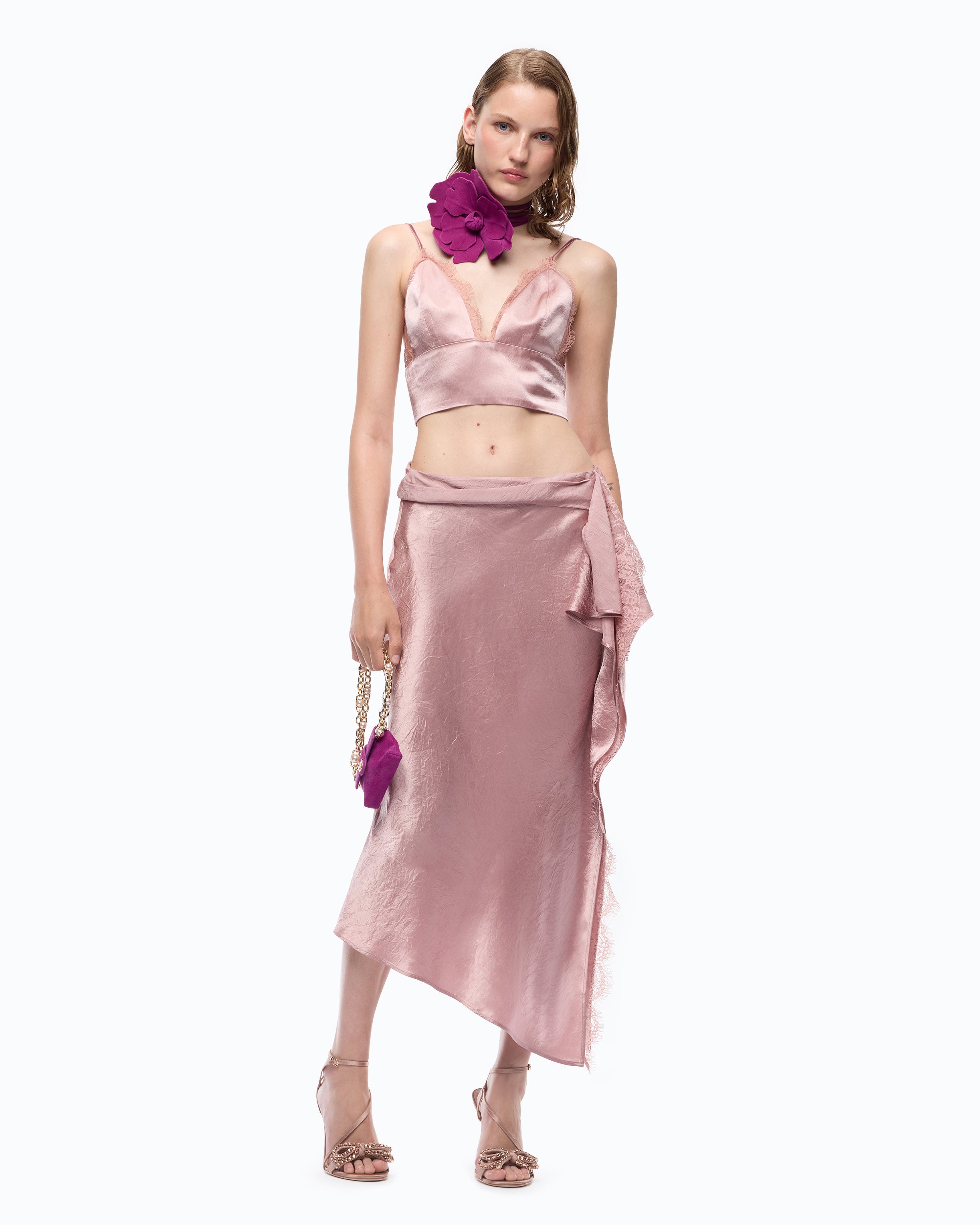 Pinko Lotus Top top gorsetowy satynowy różowy