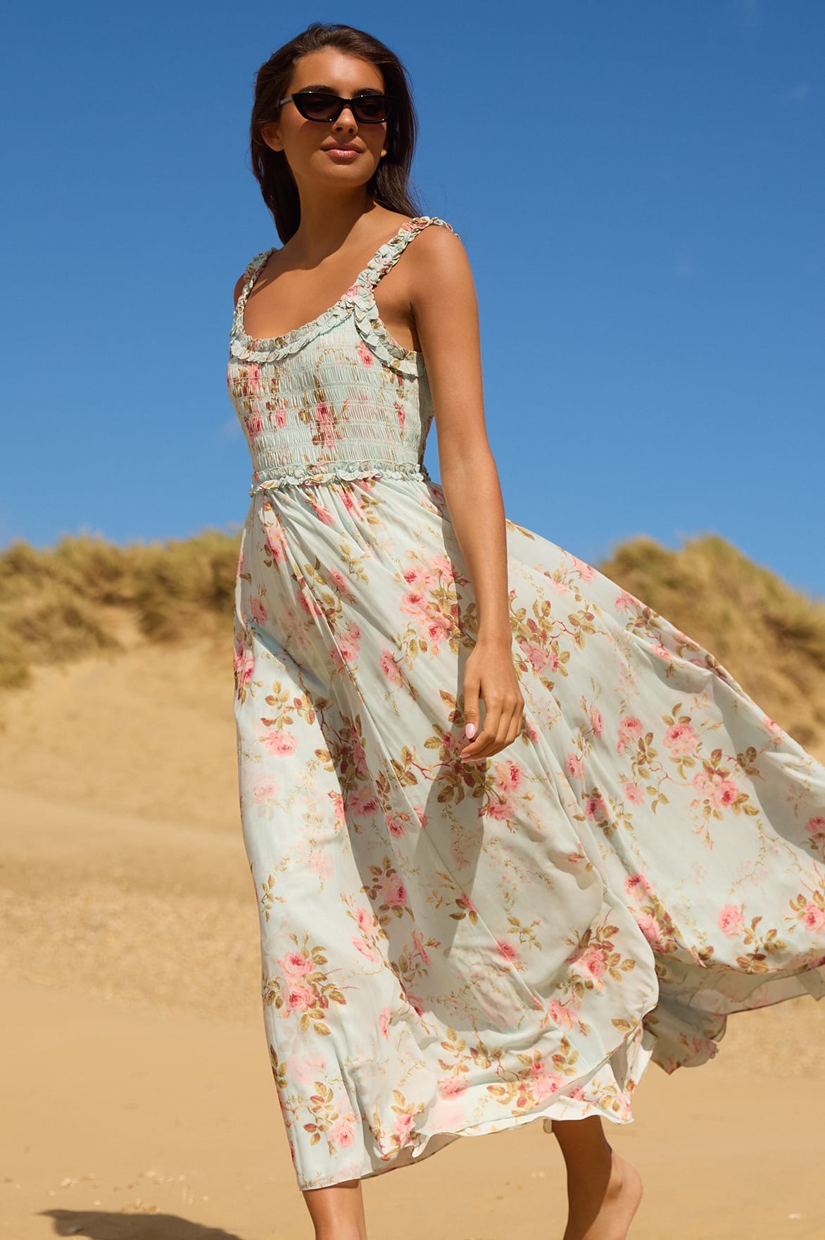 Needle & Thread Summer's Rose Chiffon Gown sukienka Blue kwiatowa