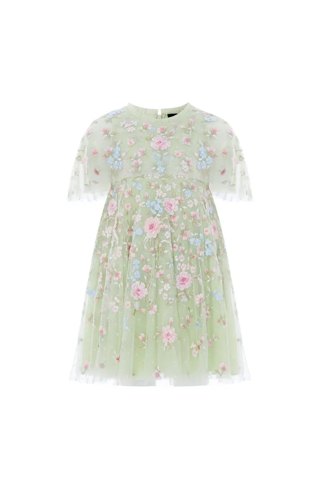 Needle & Thread Peony Bouquet Cape sukienka dziewczęca zielona haft
