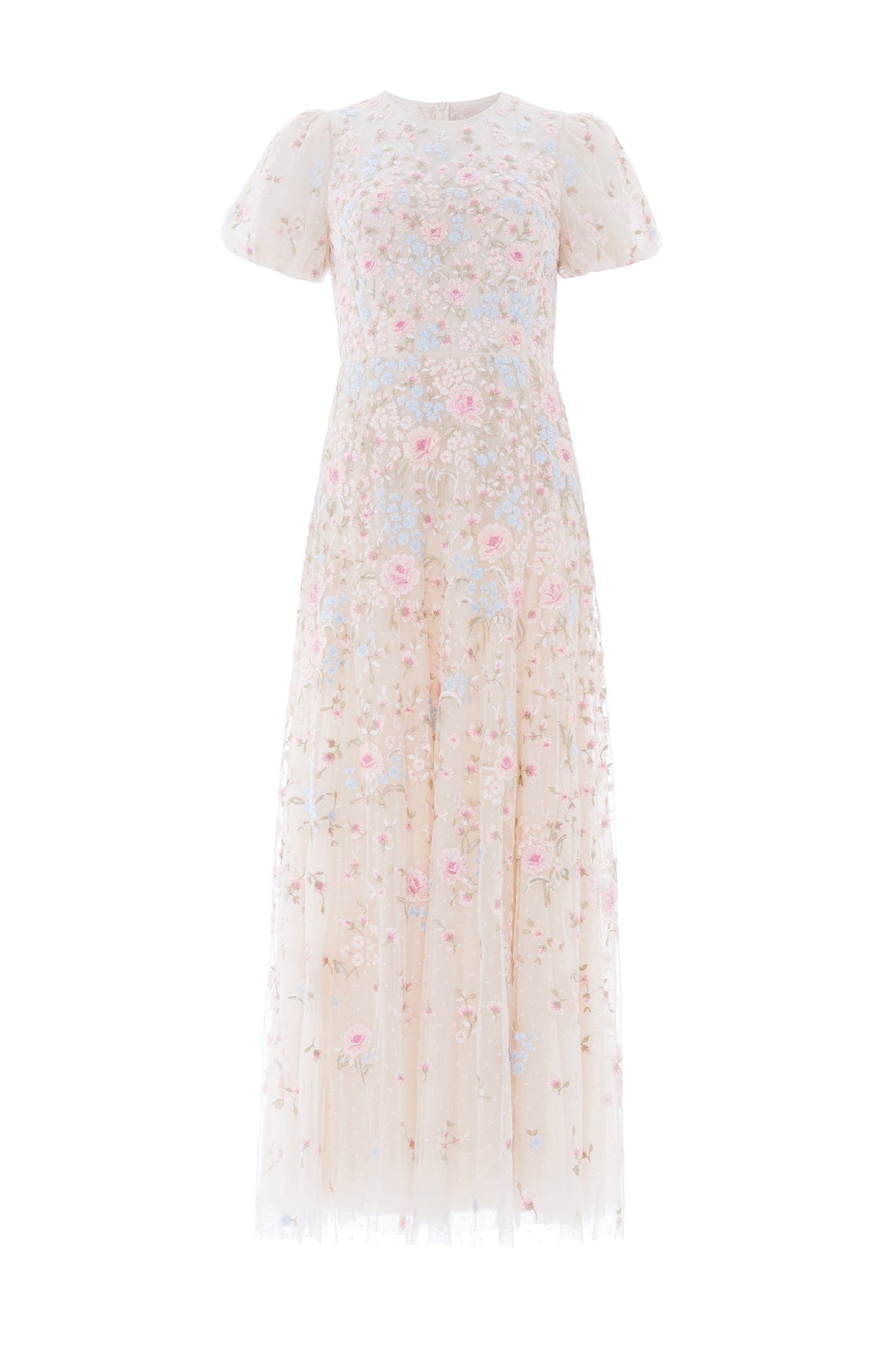Needle & Thread Peony Bouquet Round Neck Ankle Gown sukienka kremowa