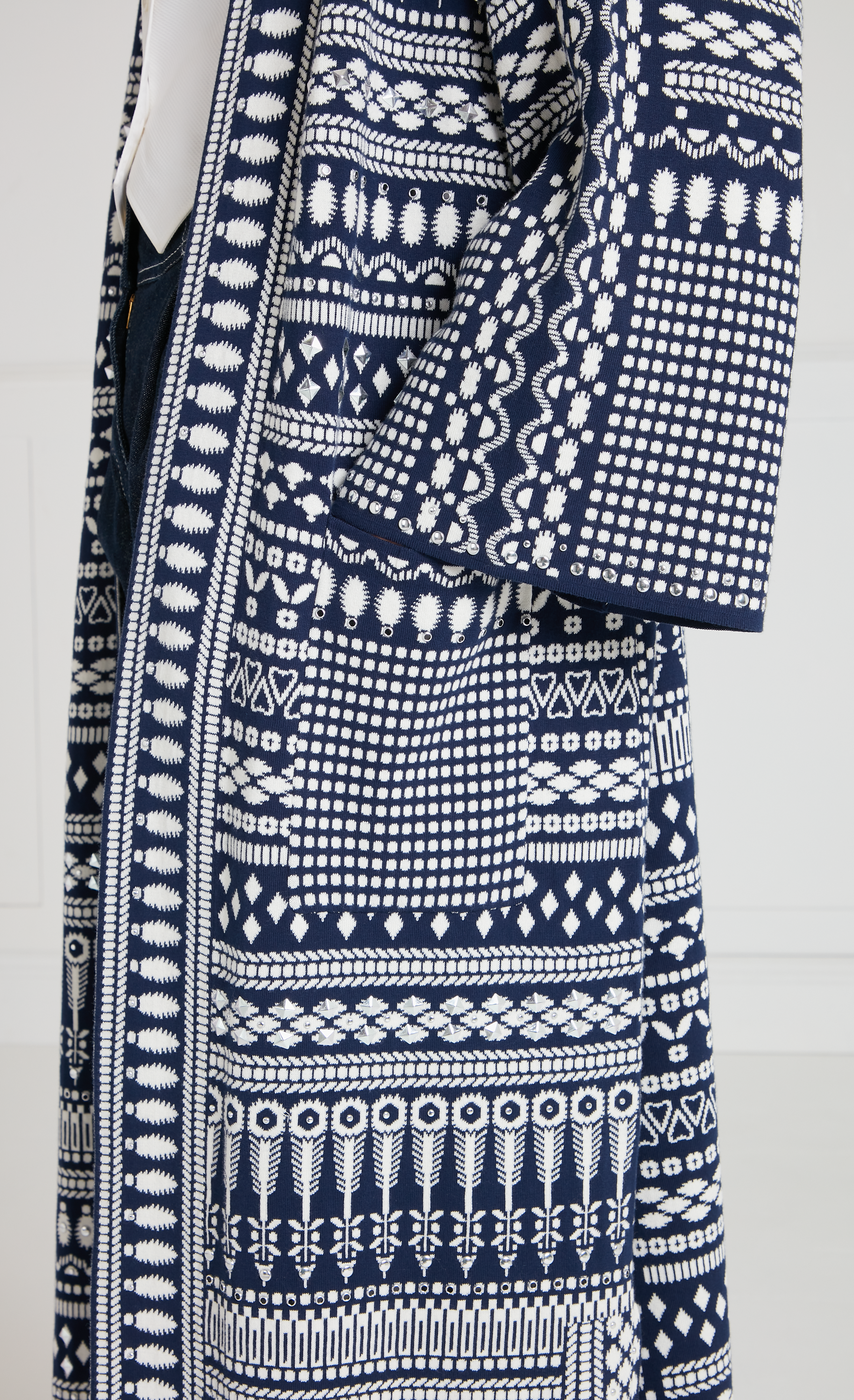 Temperley London Tlalli Knit Coat płaszcz navy silver długi