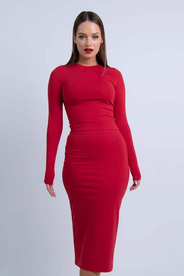 Nudyess Alex top czerwony longsleeve gładki