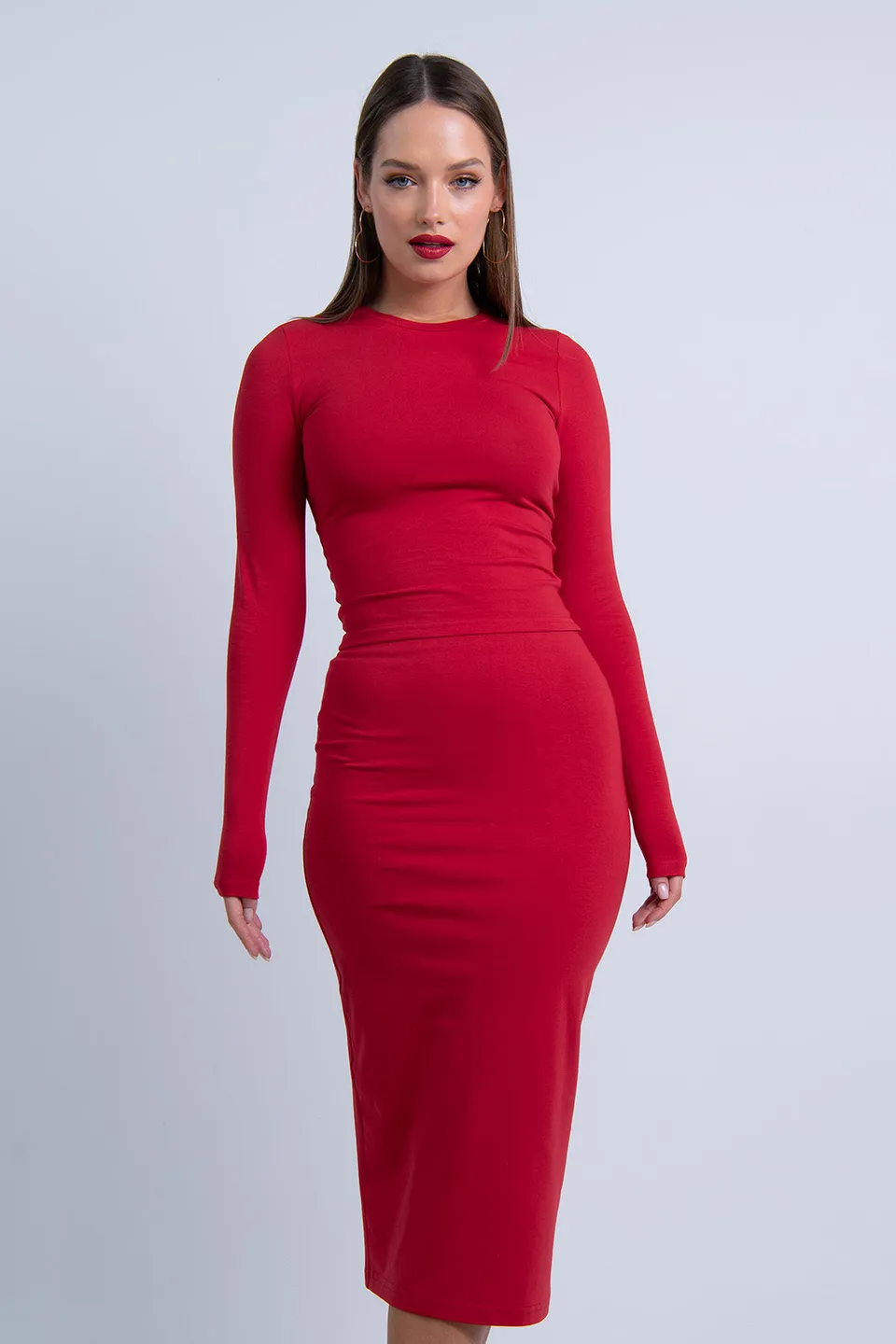 Nudyess Alex top czerwony longsleeve gładki