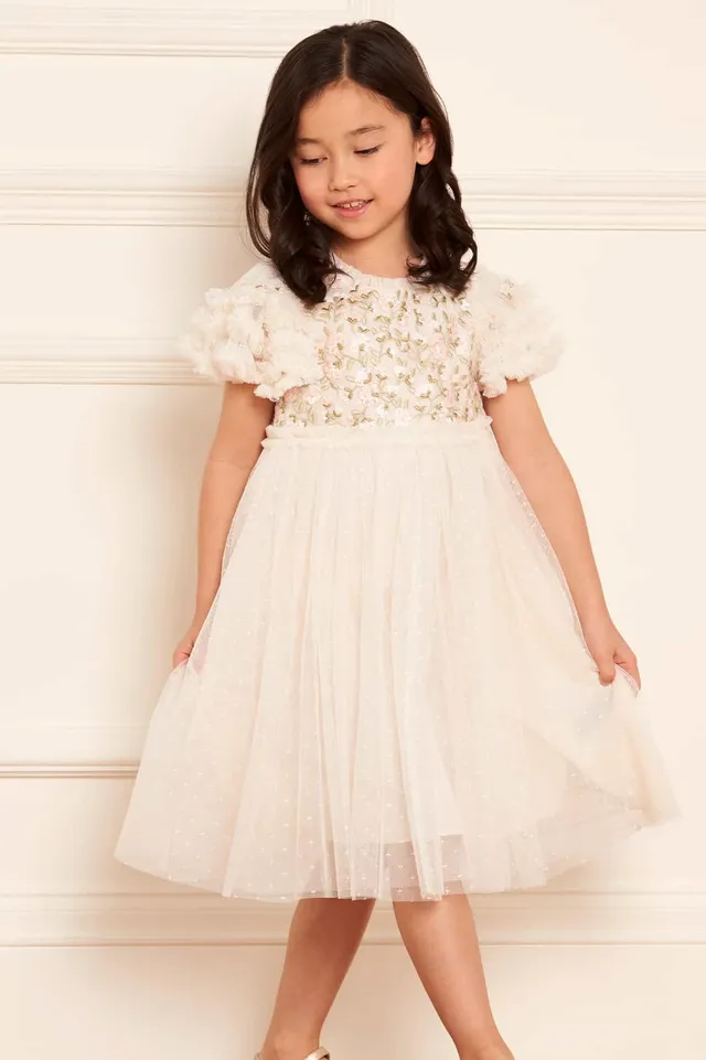 Needle & Thread Posy Bodice Kids Dress sukienka kremowa tiulowa