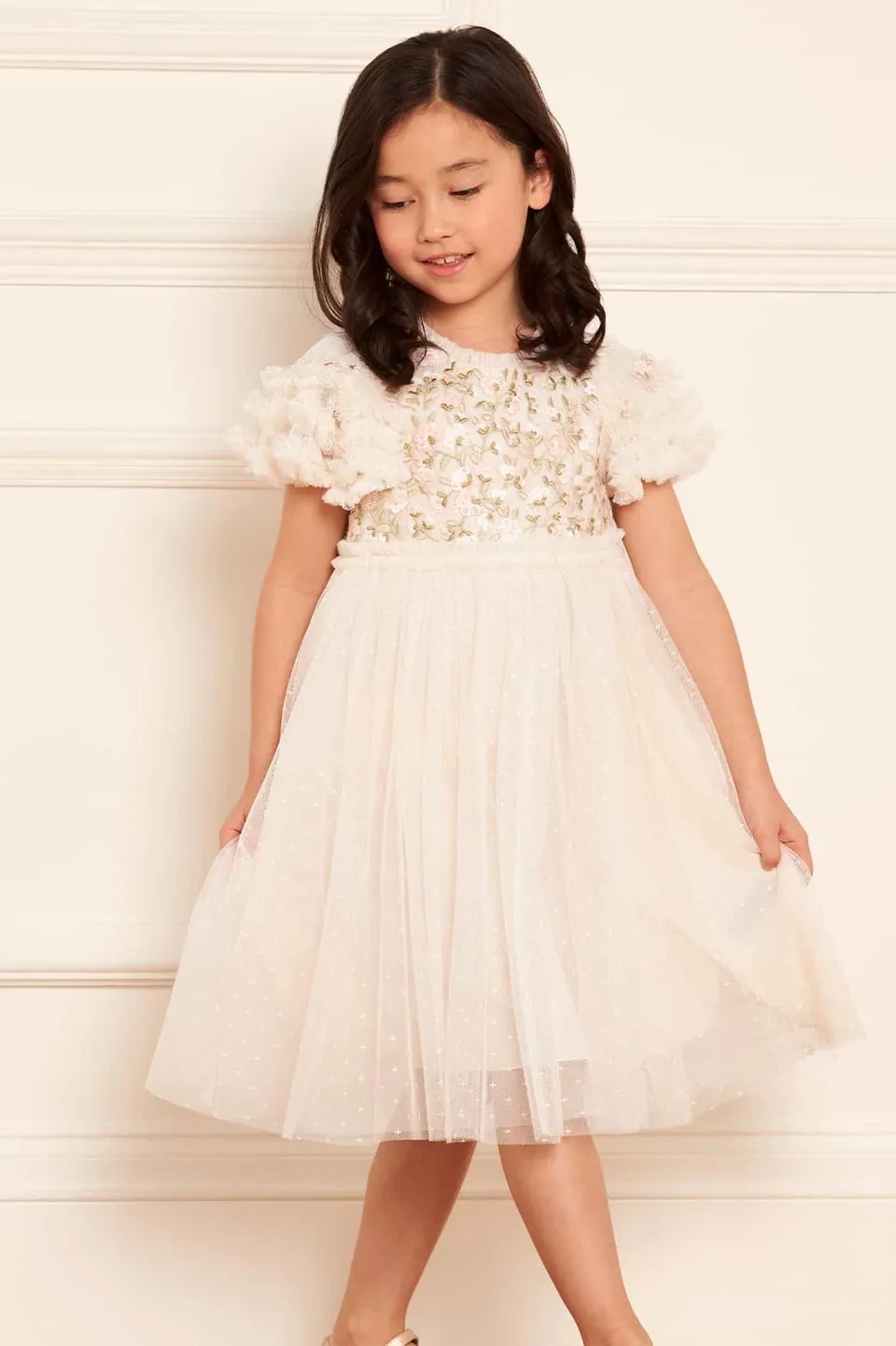 Needle & Thread Posy Bodice Kids Dress sukienka kremowa tiulowa