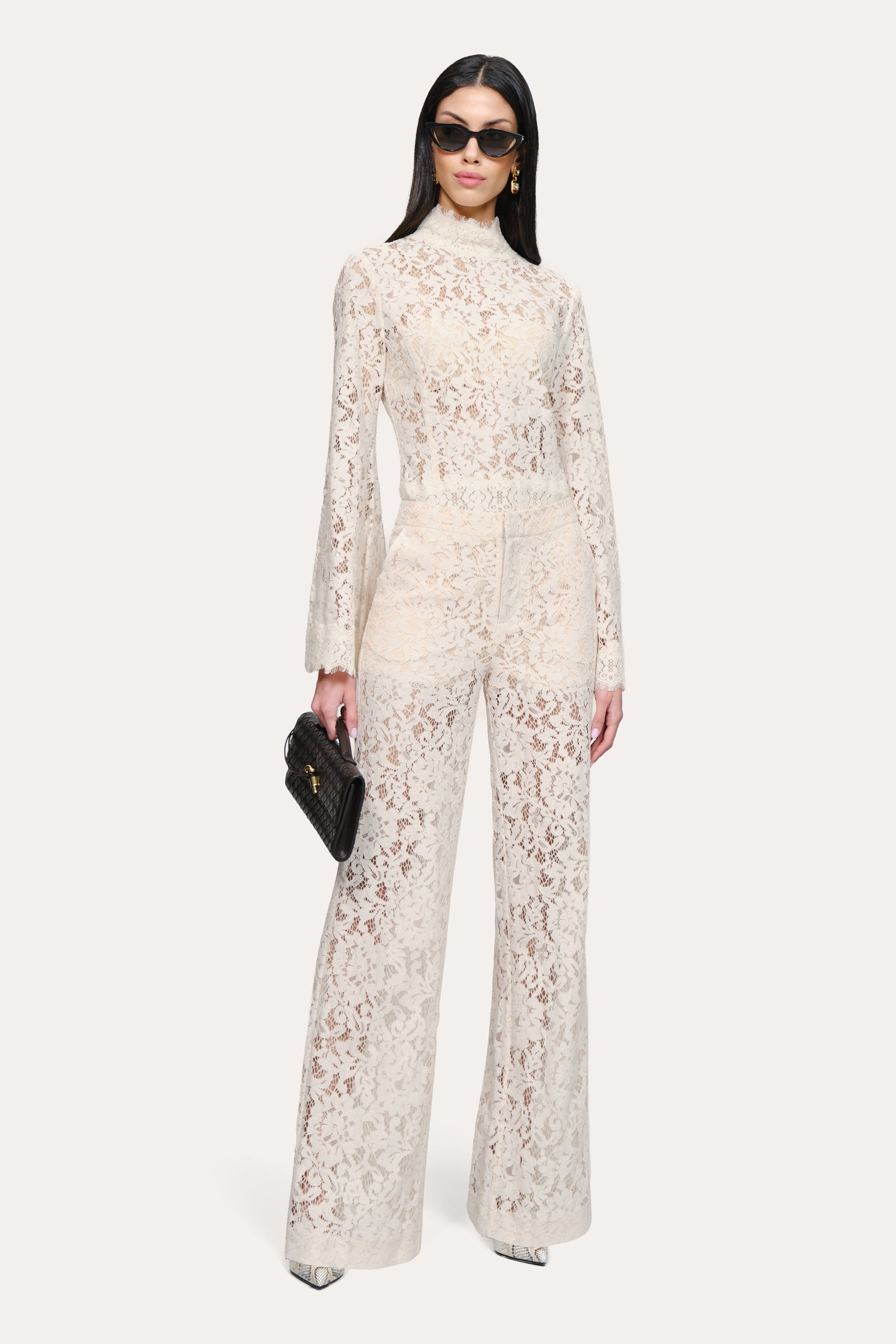 Elie Tahari Fleur Lace Pant spodnie Camellia Veil koronka