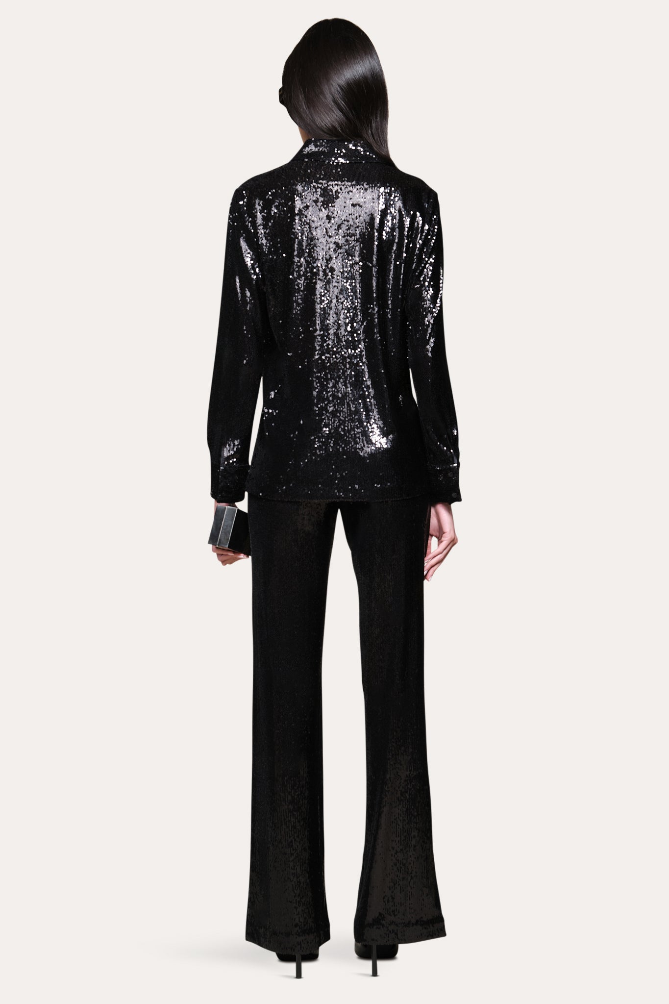 Elie Tahari Sequined Button Down koszula Black cekiny
