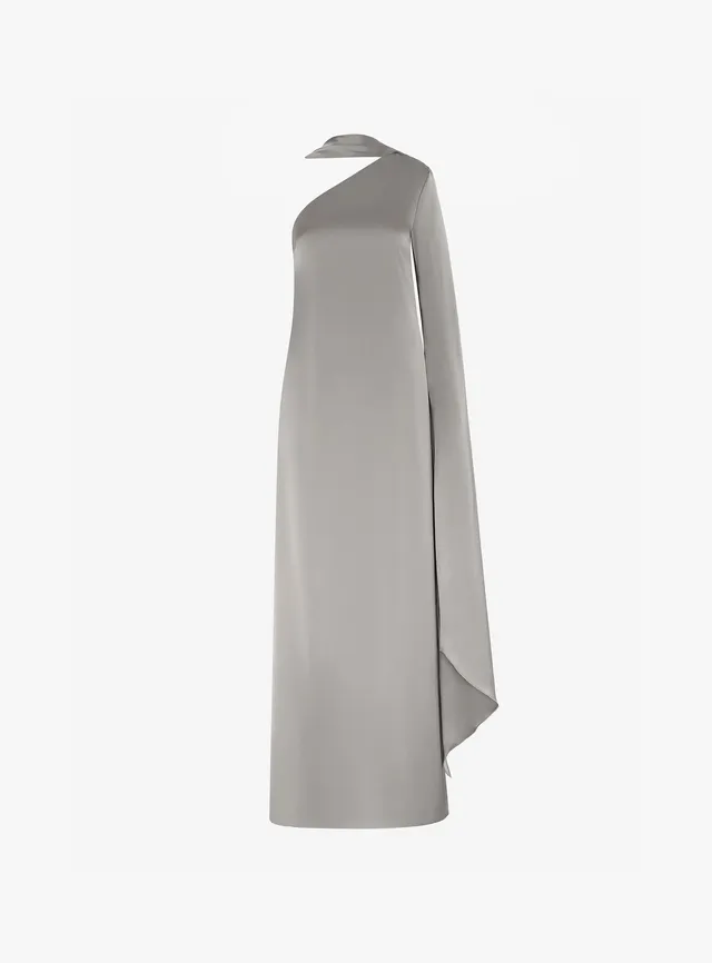 Solace London Newman sukienka maxi srebrna na jedno ramię