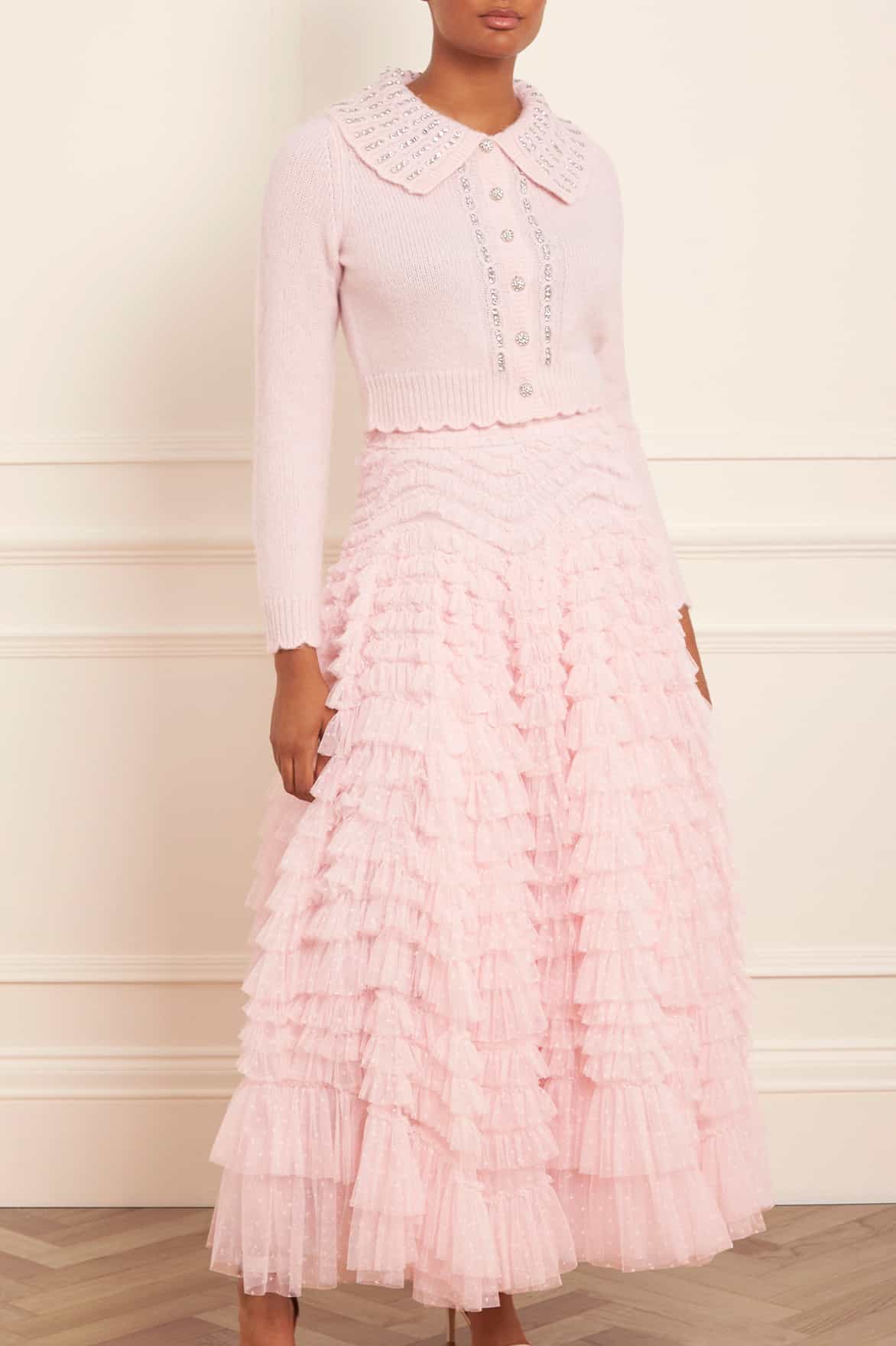 Needle & Thread Hattie Ruffle Ankle Skirt spódnica różowa