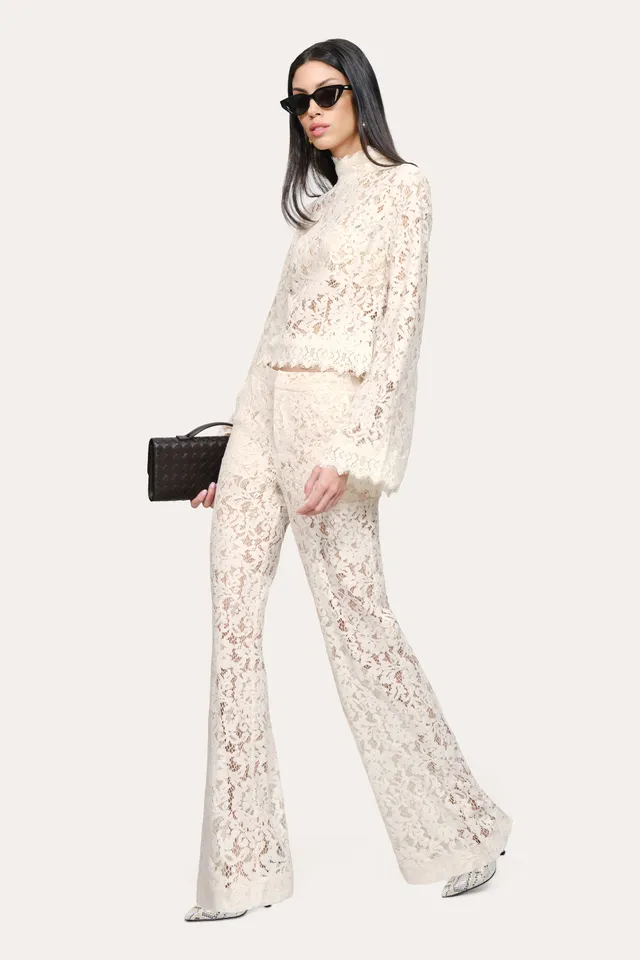 Elie Tahari Fleur Lace Pant spodnie Camellia Veil koronka
