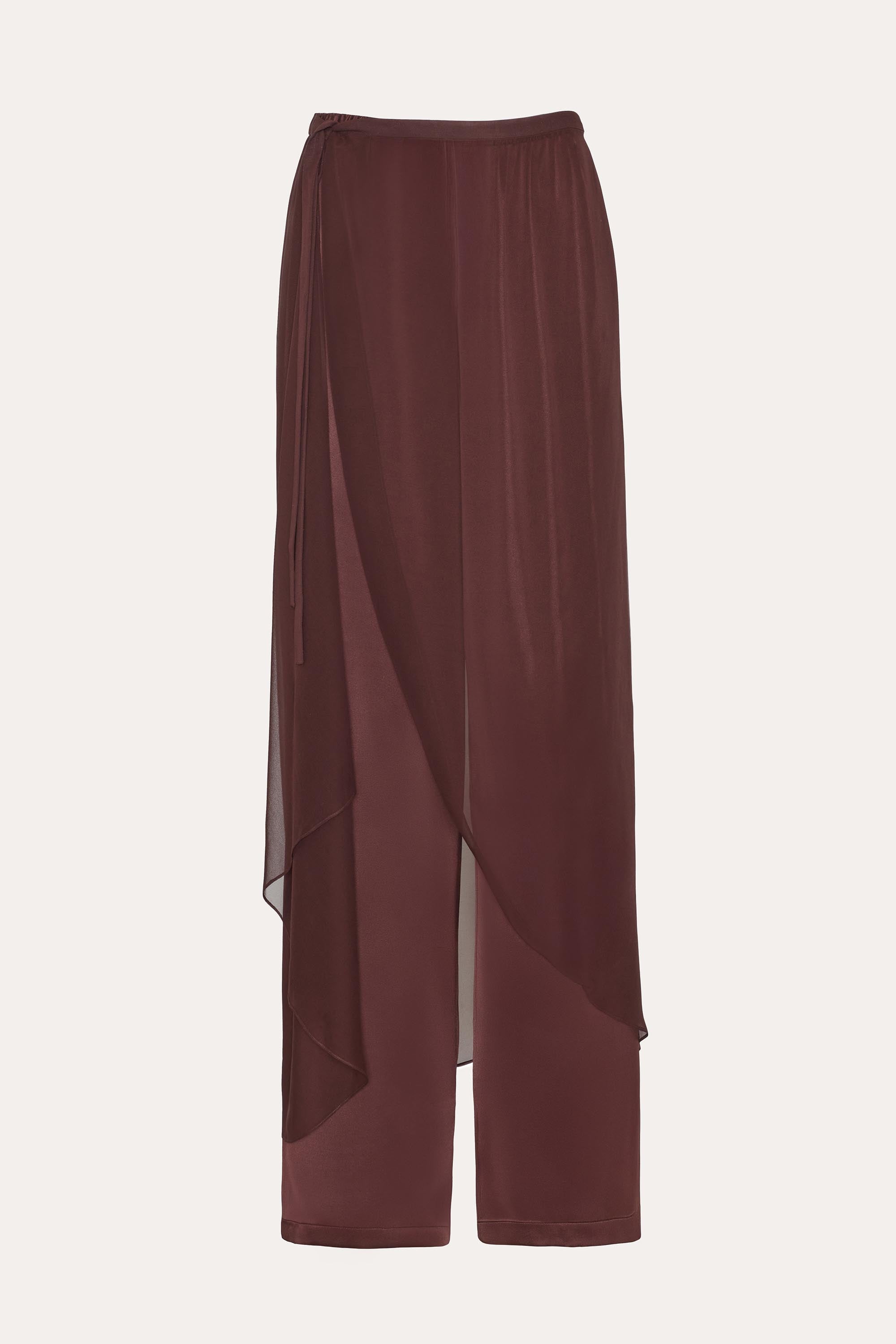 Elie Tahari Jackie Satin Wrap spodnie satynowe brązowe jedwab