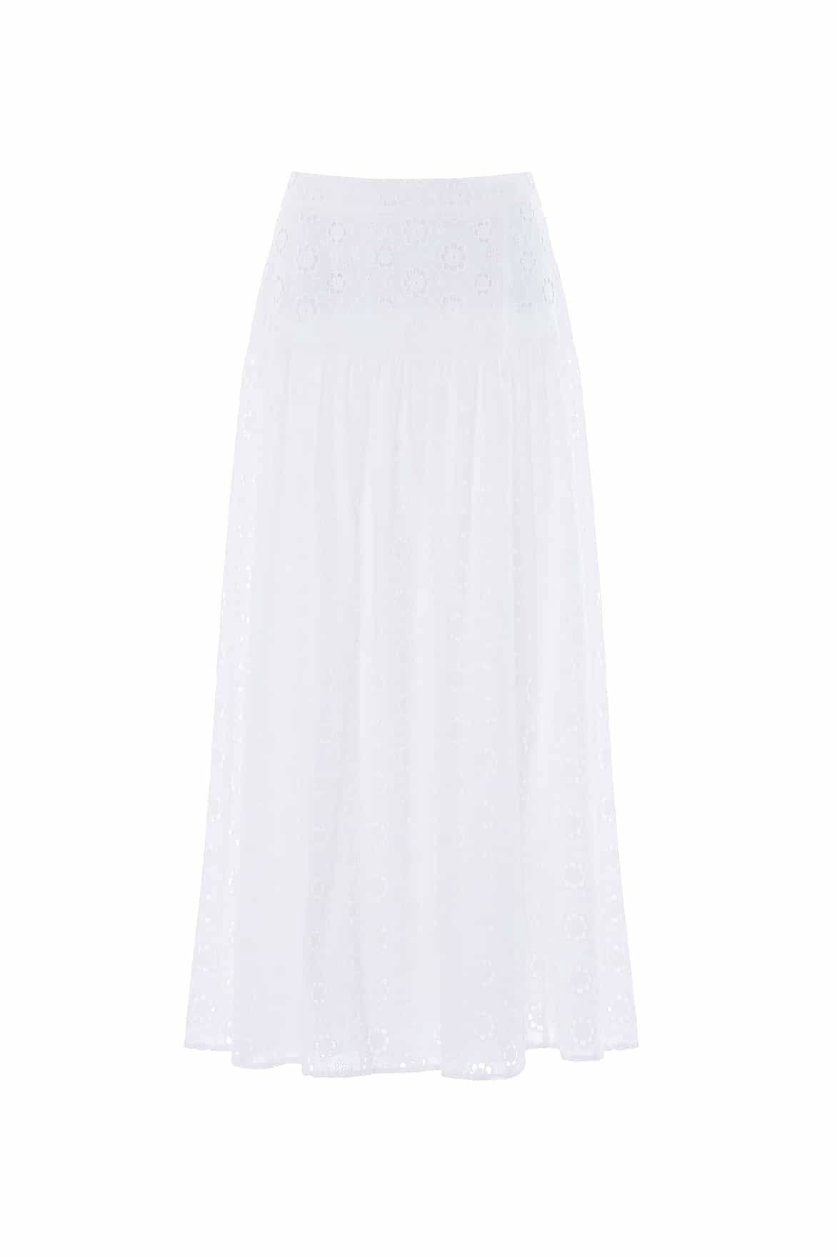 Needle & Thread Romilly Cotton Broderie spódnica biała midi