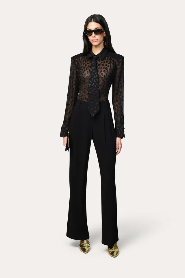 Elie Tahari Burnout Tie Button Down koszula czarna jedwabna