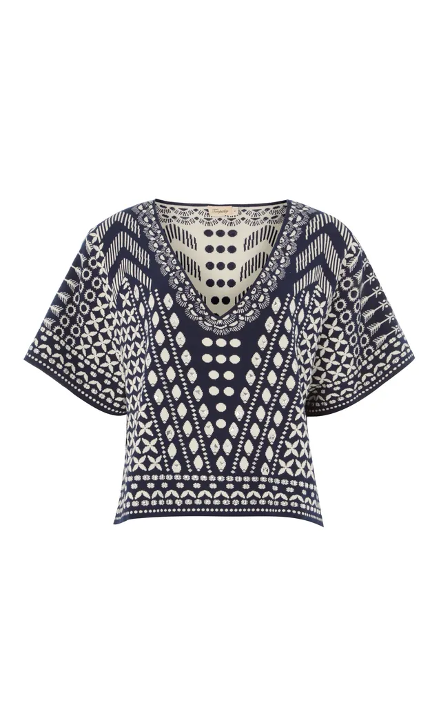 Temperley London Tlalli top dzianinowy Navy Silver krótki