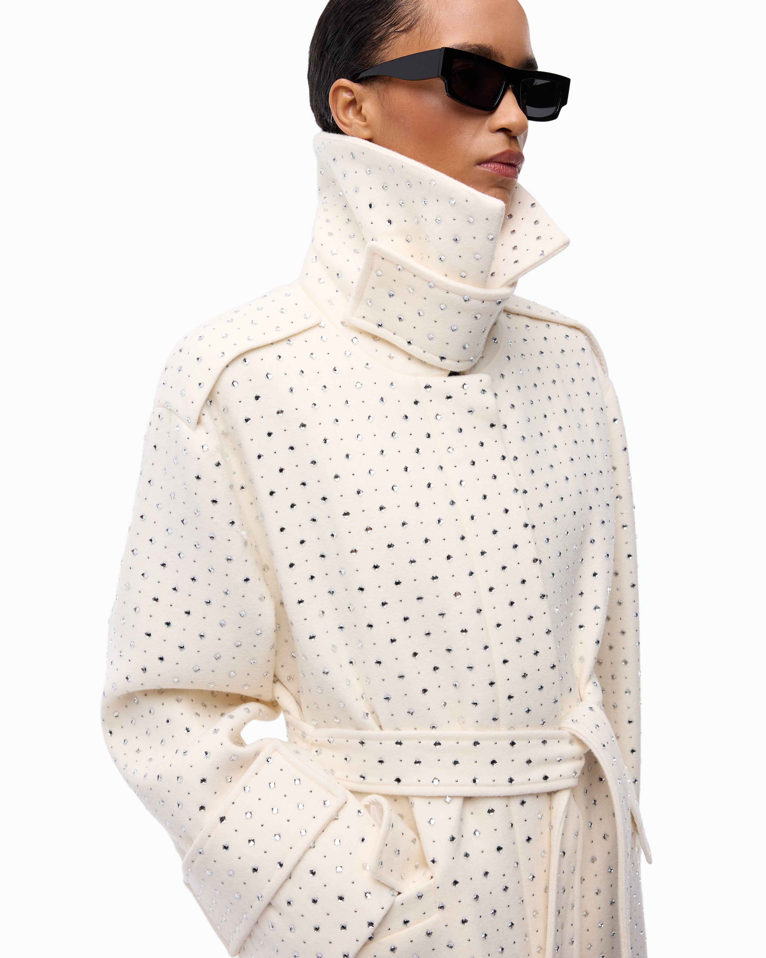 Pinko Peugeot Coat płaszcz wełniany długi kryształki