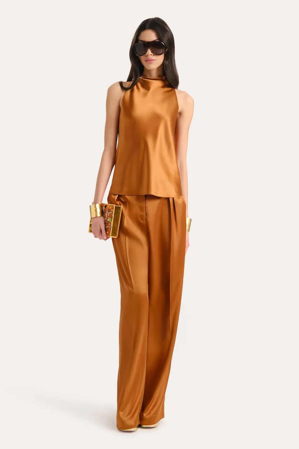 Elie Tahari Shira Asymmetric top Latte Bronze drapowany