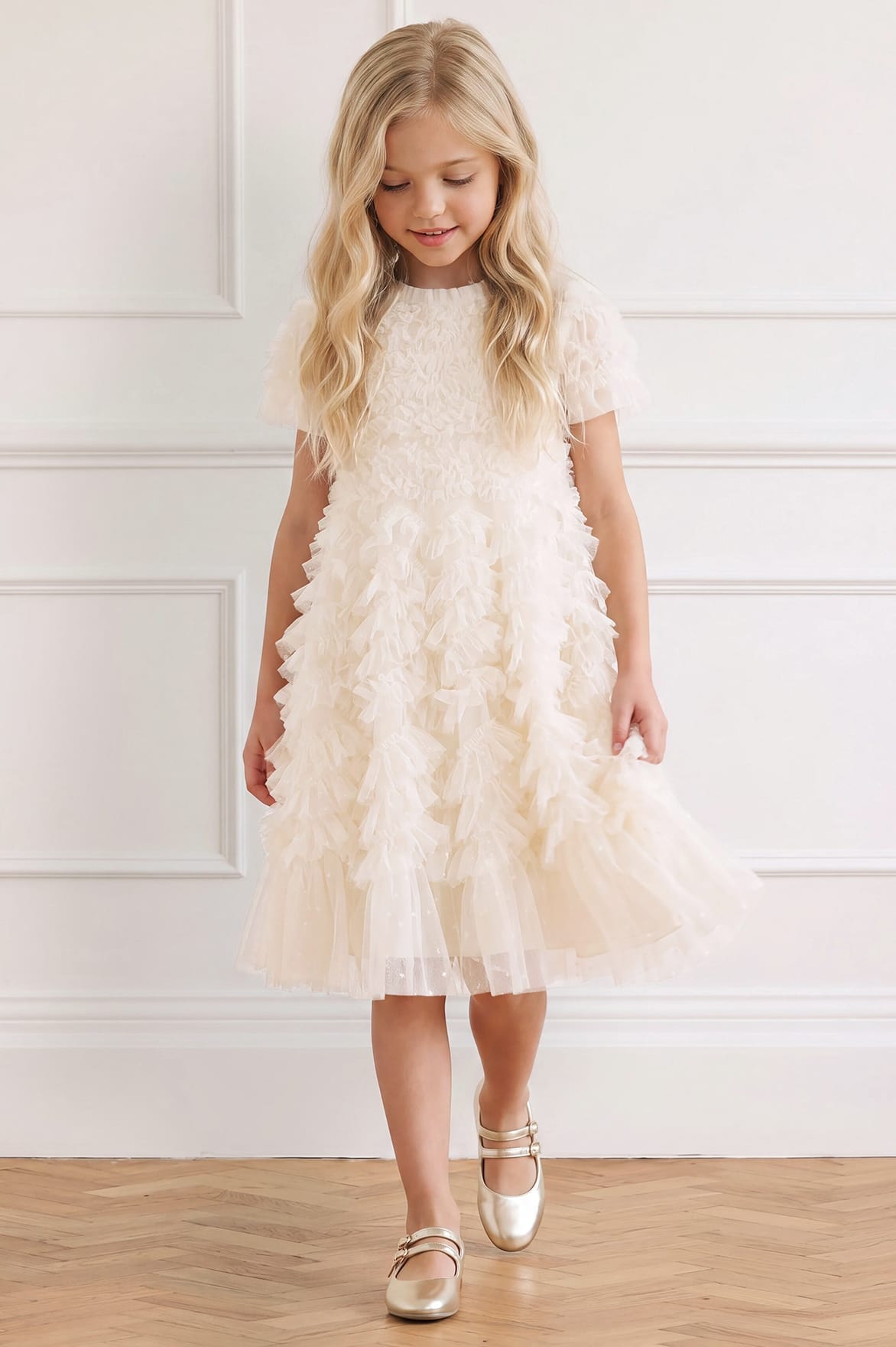 Needle & Thread Thalia Kids Dress sukienka kremowa tiulowa
