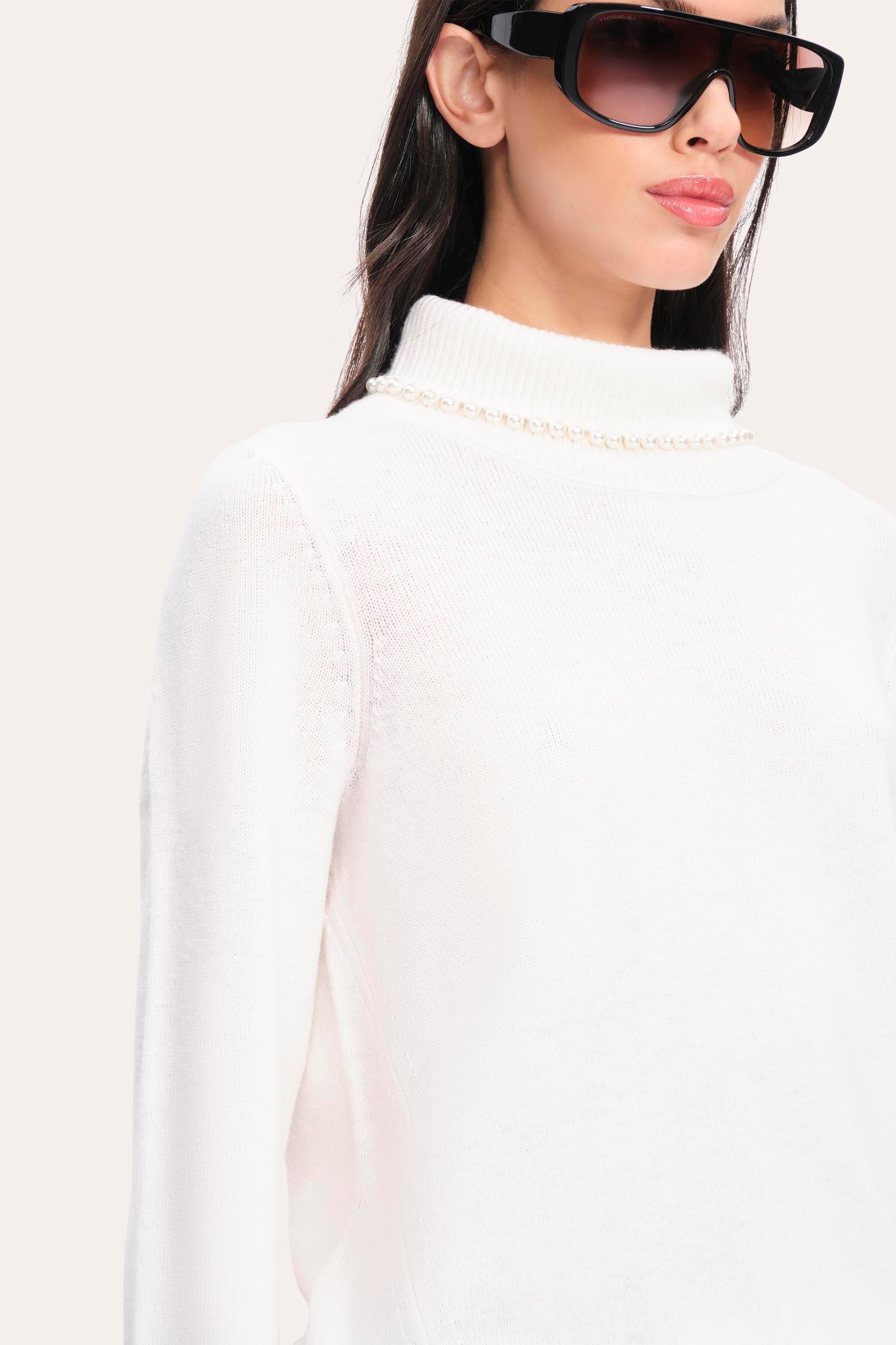 Elie Tahari Pearl sweter kaszmirowy Snow golf perłowy