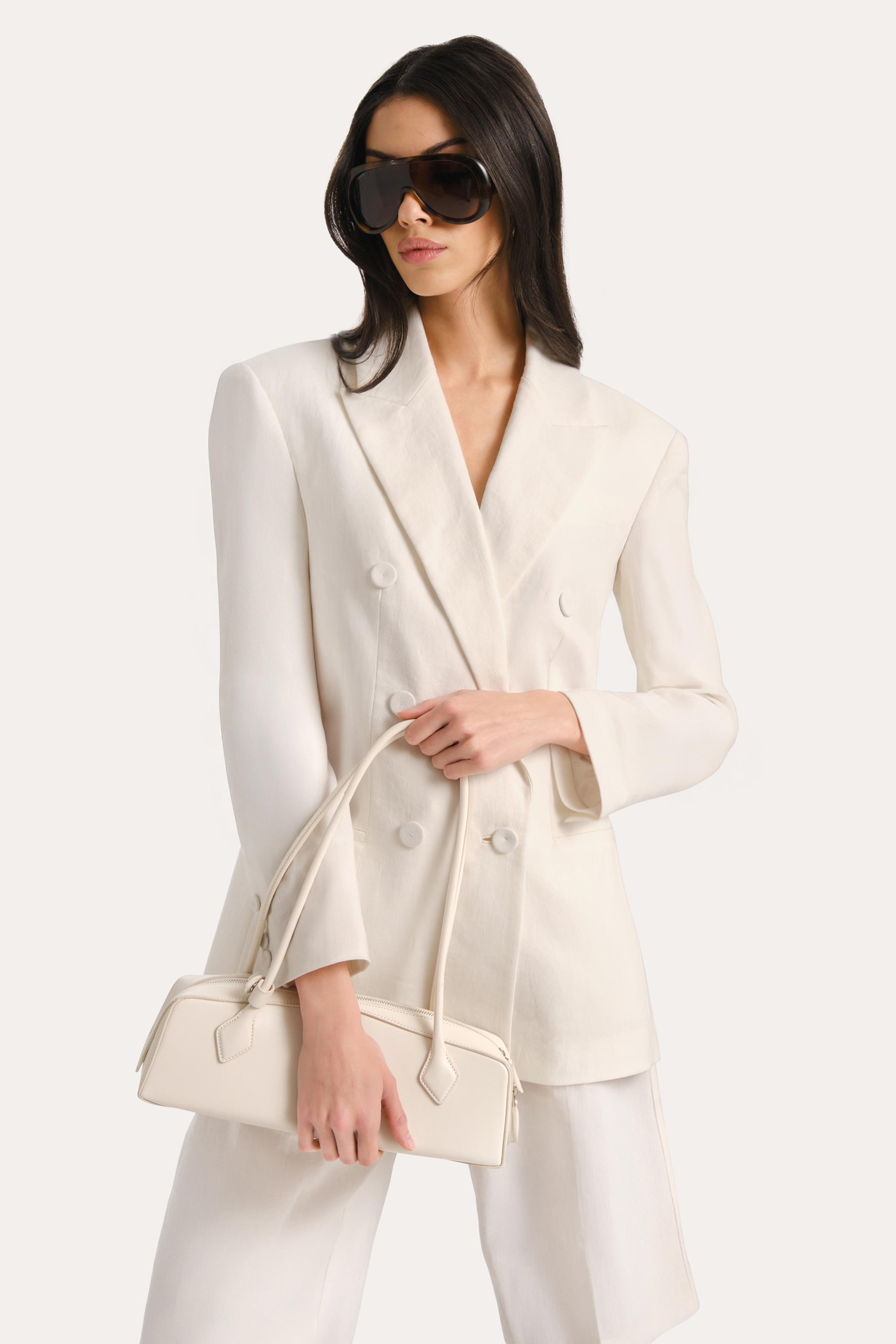 Elie Tahari Stella marynarka lniana Fresh Pearl oversize