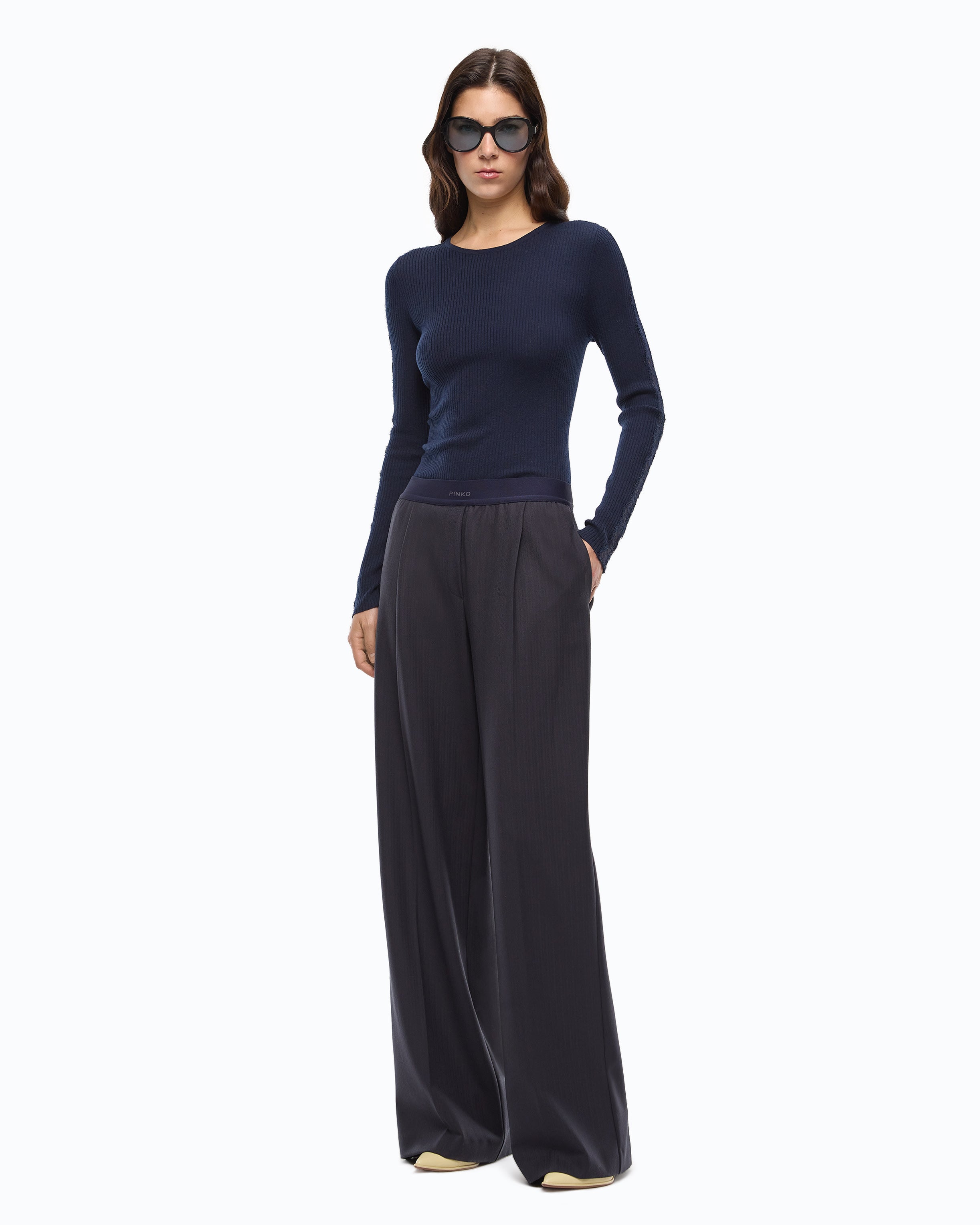 Pinko Copenaghen Sweater sweter niebieski koronka