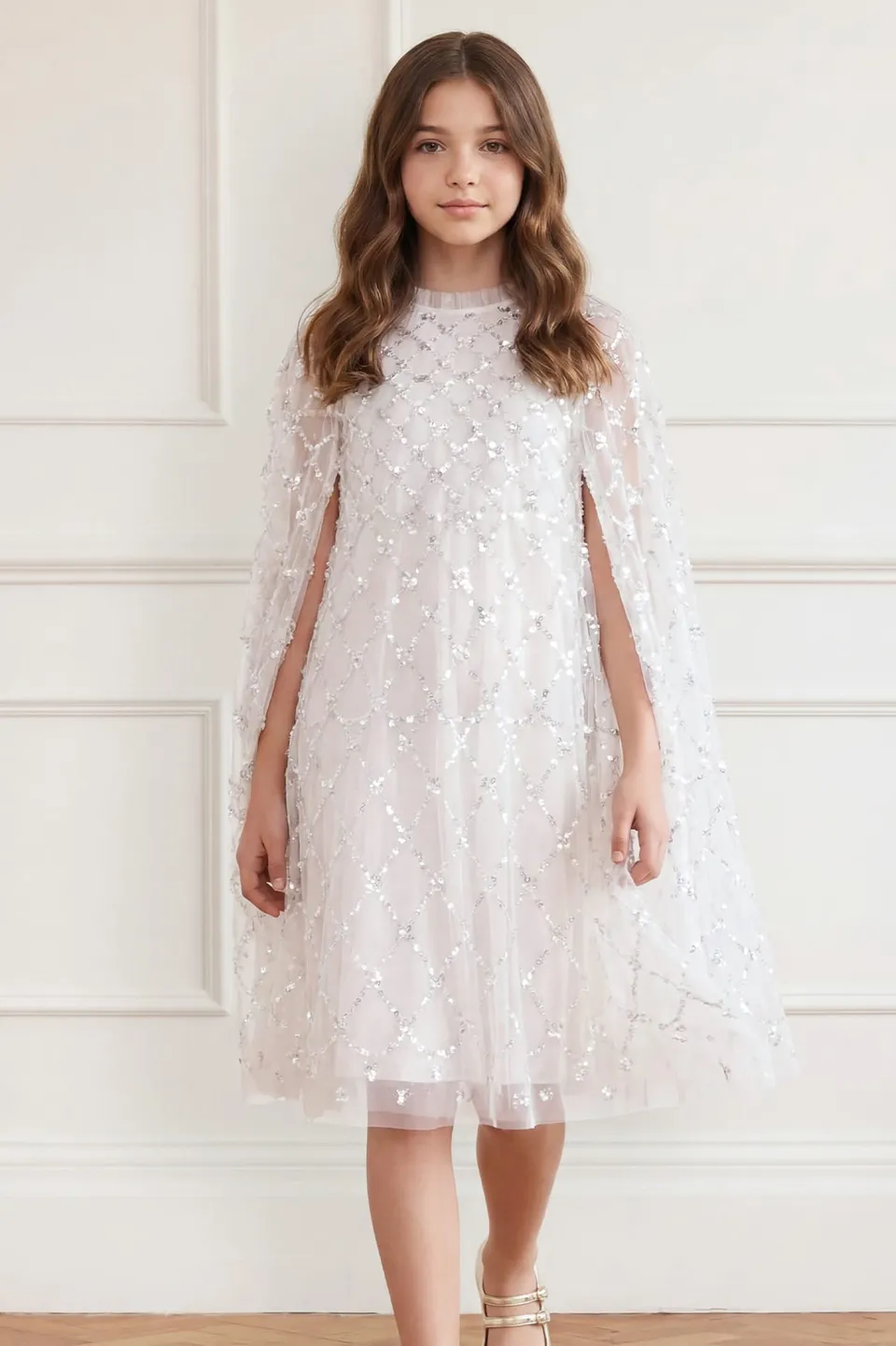 Needle & Thread Heart Lattice Cape Kids Dress sukienka kremowa