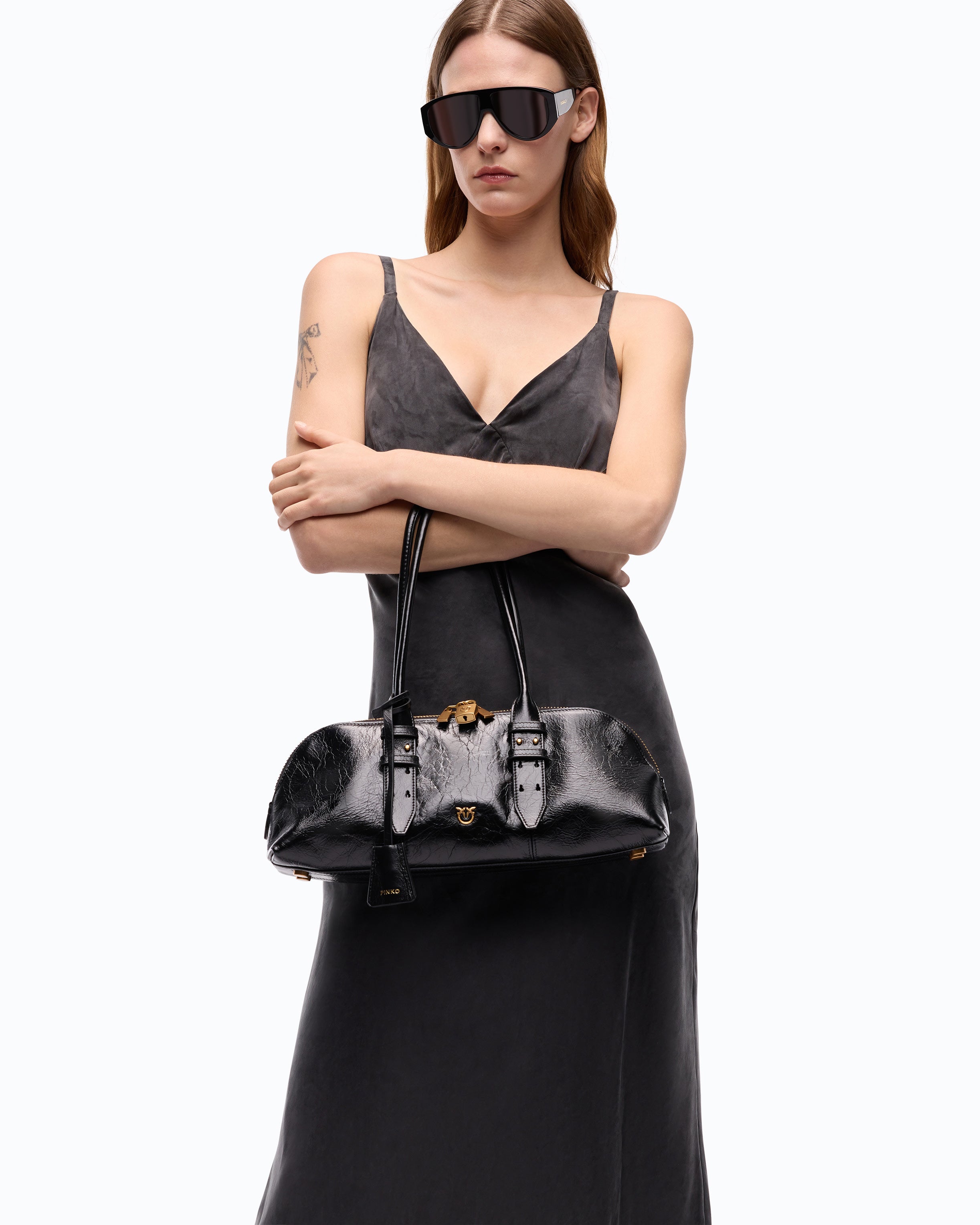 Pinko Escape Bag Horizontal torebka skórzana czarna