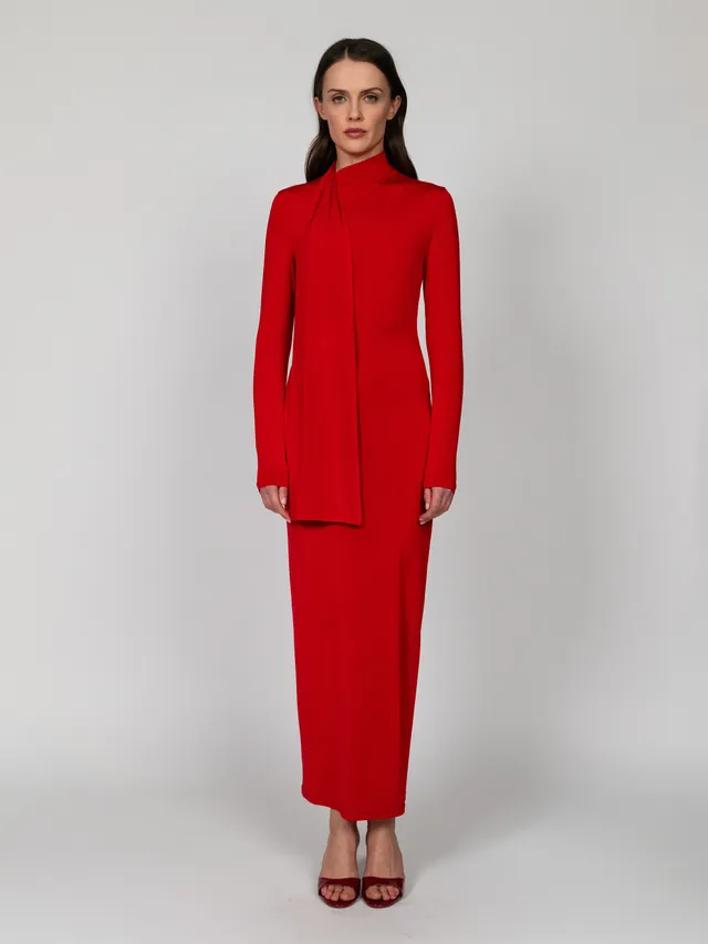Nudyess Almach sukienka maxi Red z szalem