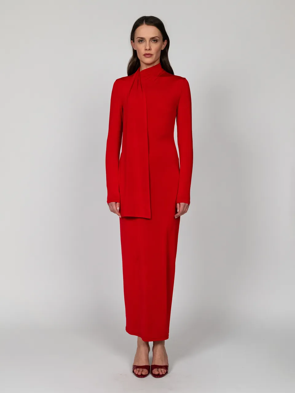 Nudyess Almach sukienka maxi Red z szalem