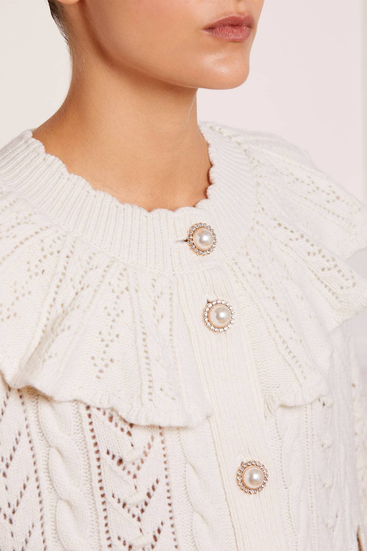 Needle & Thread Victoriana Cape peleryna Cream wełniana
