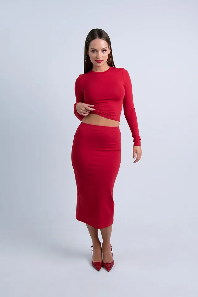 Nudyess Minimal spódnica midi Red bawełniana