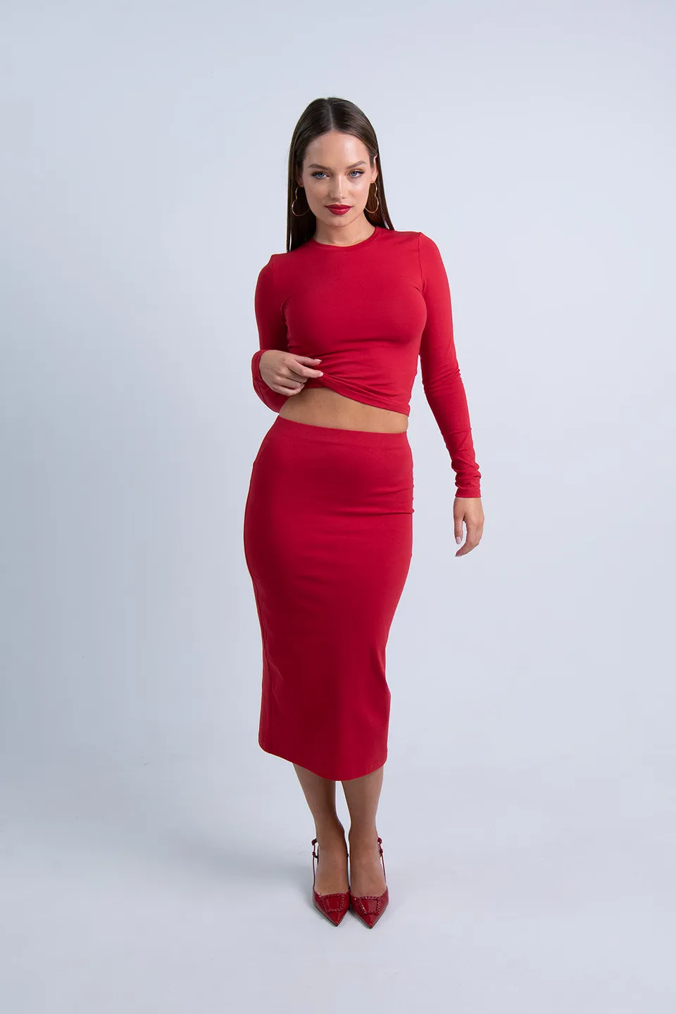Nudyess Minimal spódnica midi Red bawełniana