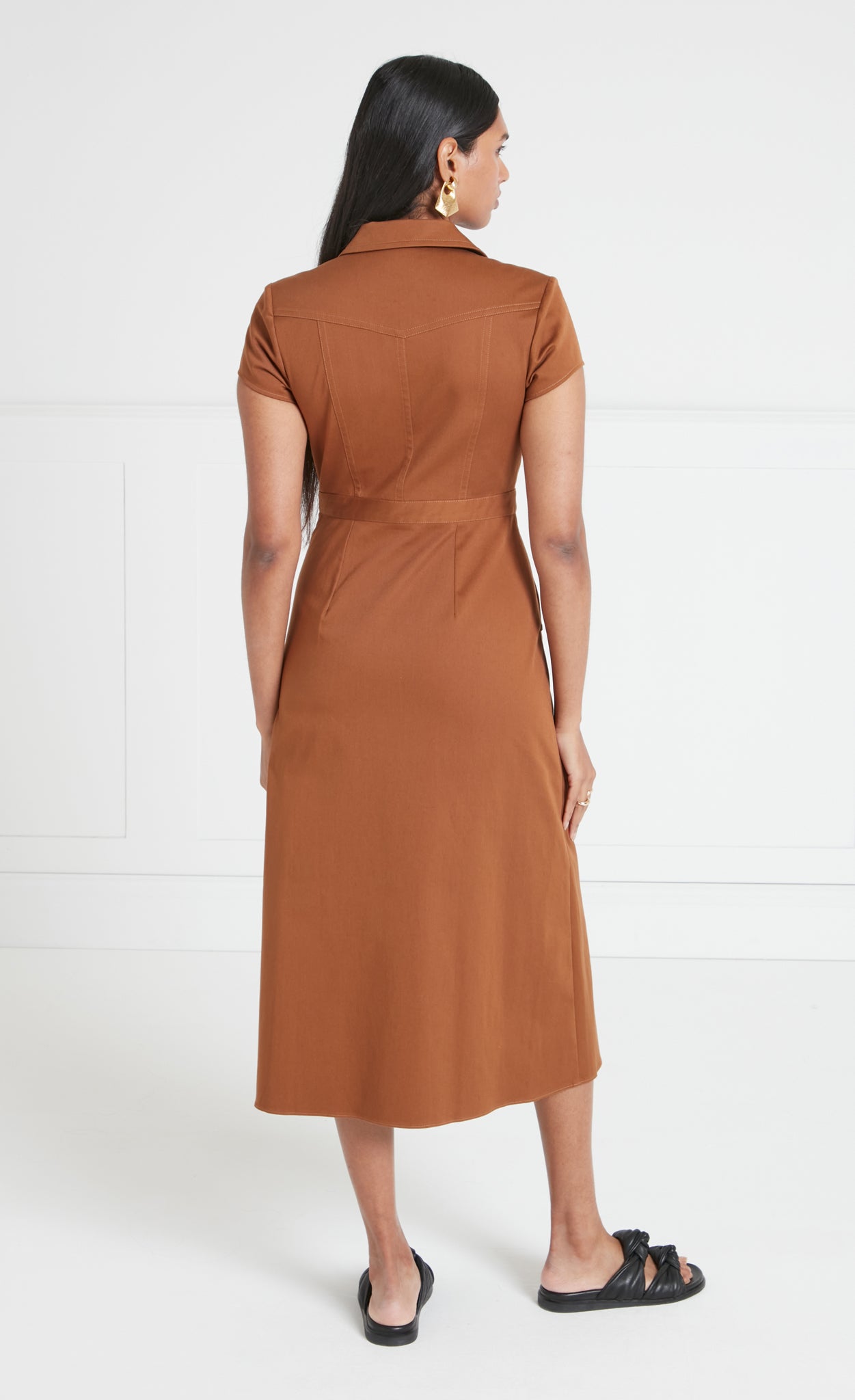 Temperley London Castell sukienka midi brązowa koszulowa