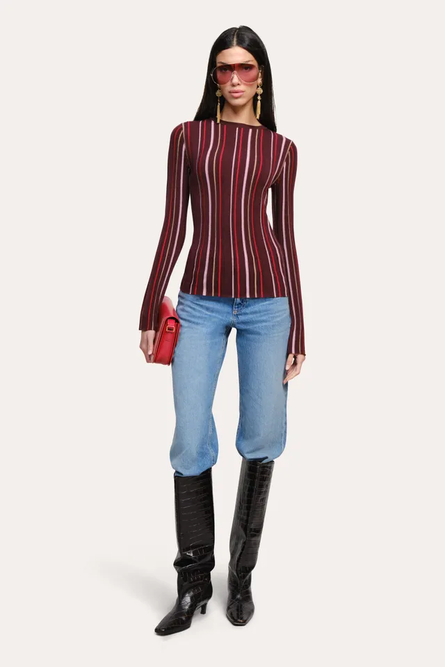 Elie Tahari Lucia top wełniano-jedwabny Aubergine Stripe