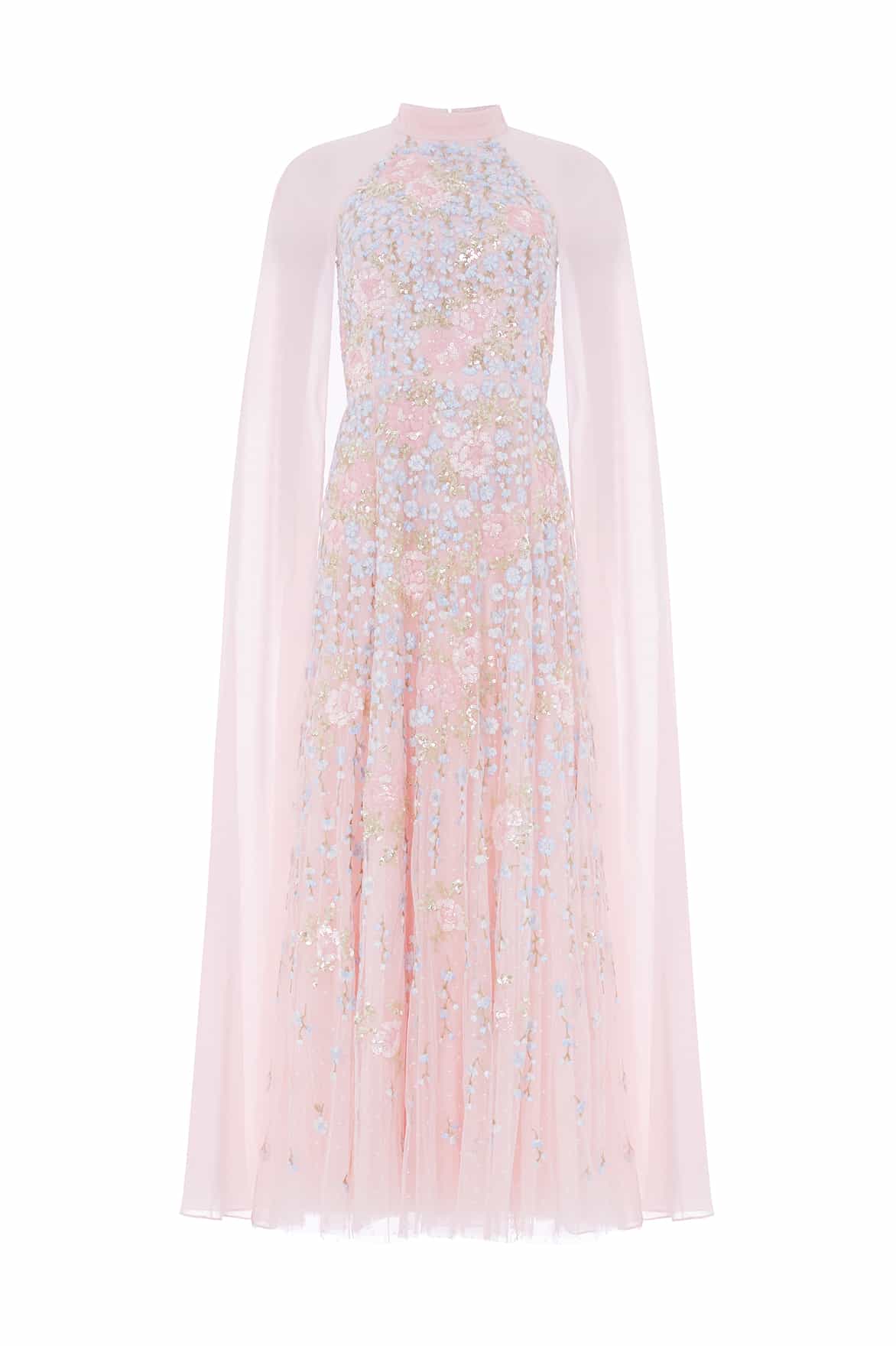 Needle & Thread Cressida Floral Cape sukienka midi pink haftowana