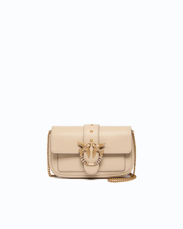 Pinko Love Bag Pocket torebka beżowa skórzana