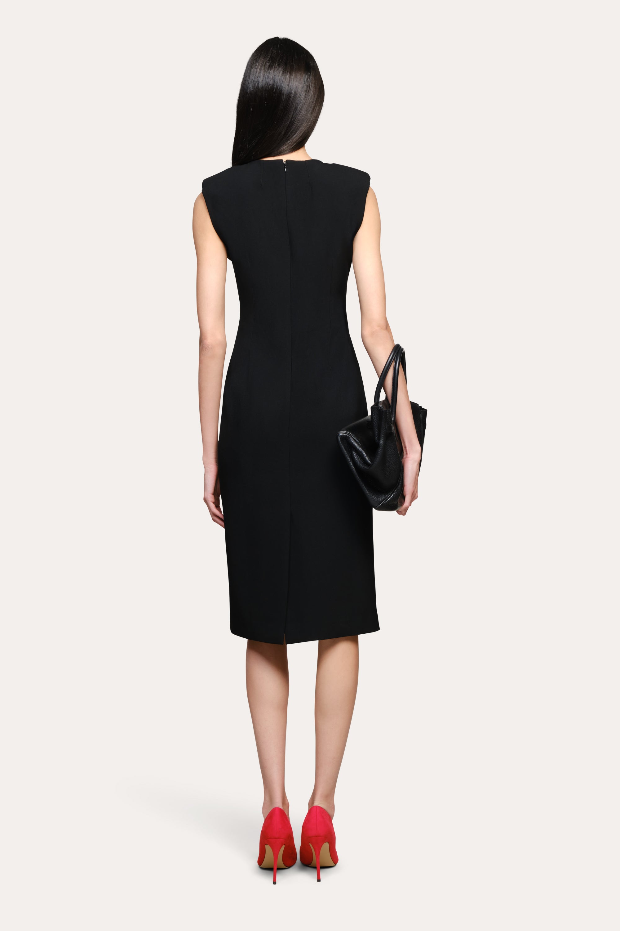 Elie Tahari Camille Crepe Dress sukienka czarna midi koktajlowa