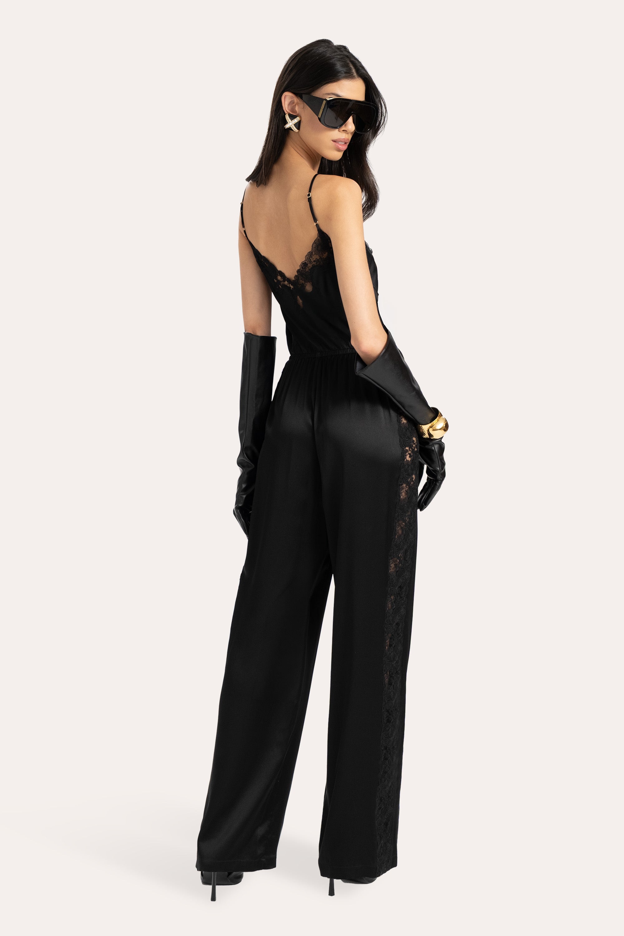Elie Tahari Cecilia kombinezon Black Onyx jedwabny