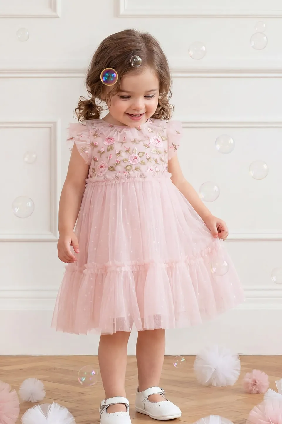 Needle & Thread Rose Bloom Bodice sukienka niemowlęca różowa haftowana