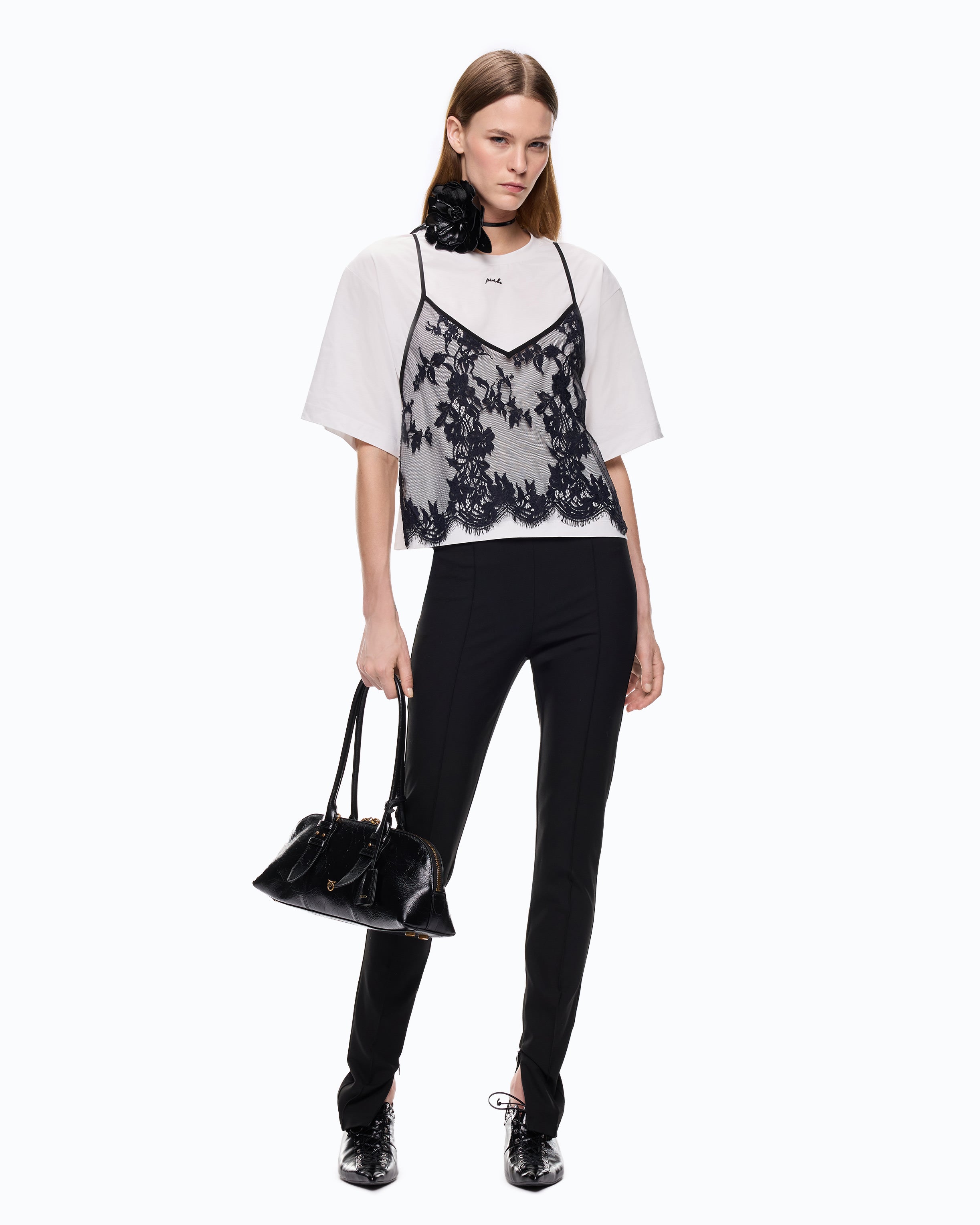 Pinko Tulipano T-Shirt t-shirt z koronką bawełna