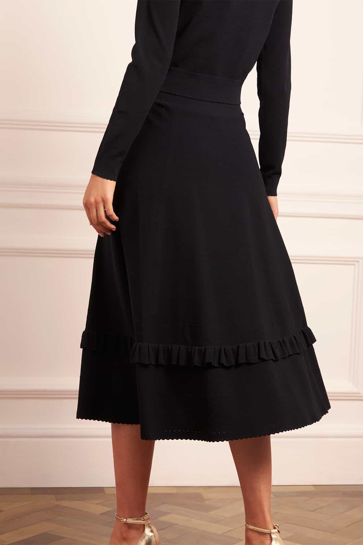 Needle & Thread Pointelle Trim Knit Skirt spódnica czarna