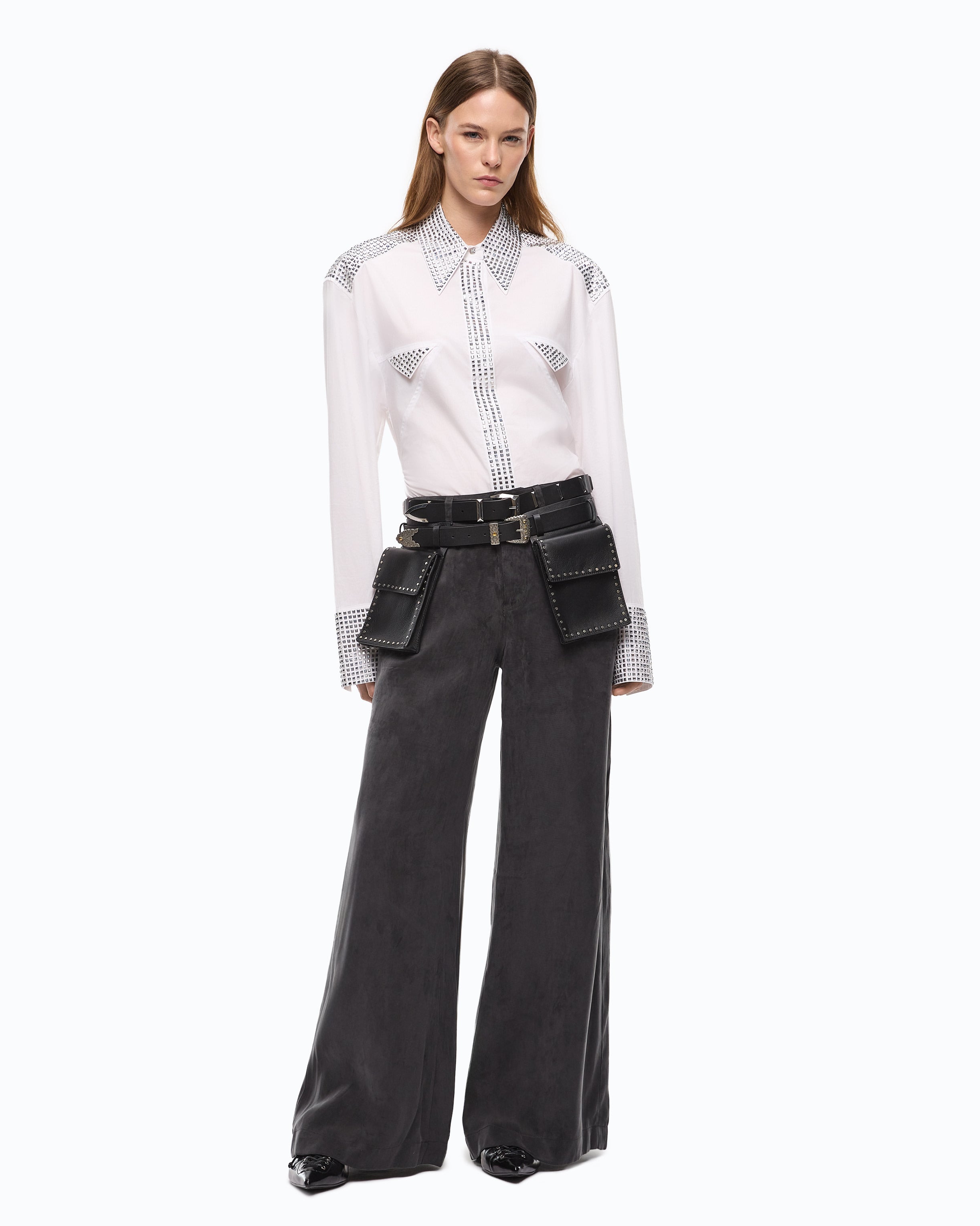 Pinko Honda Shirt koszula poplinowa biała strass