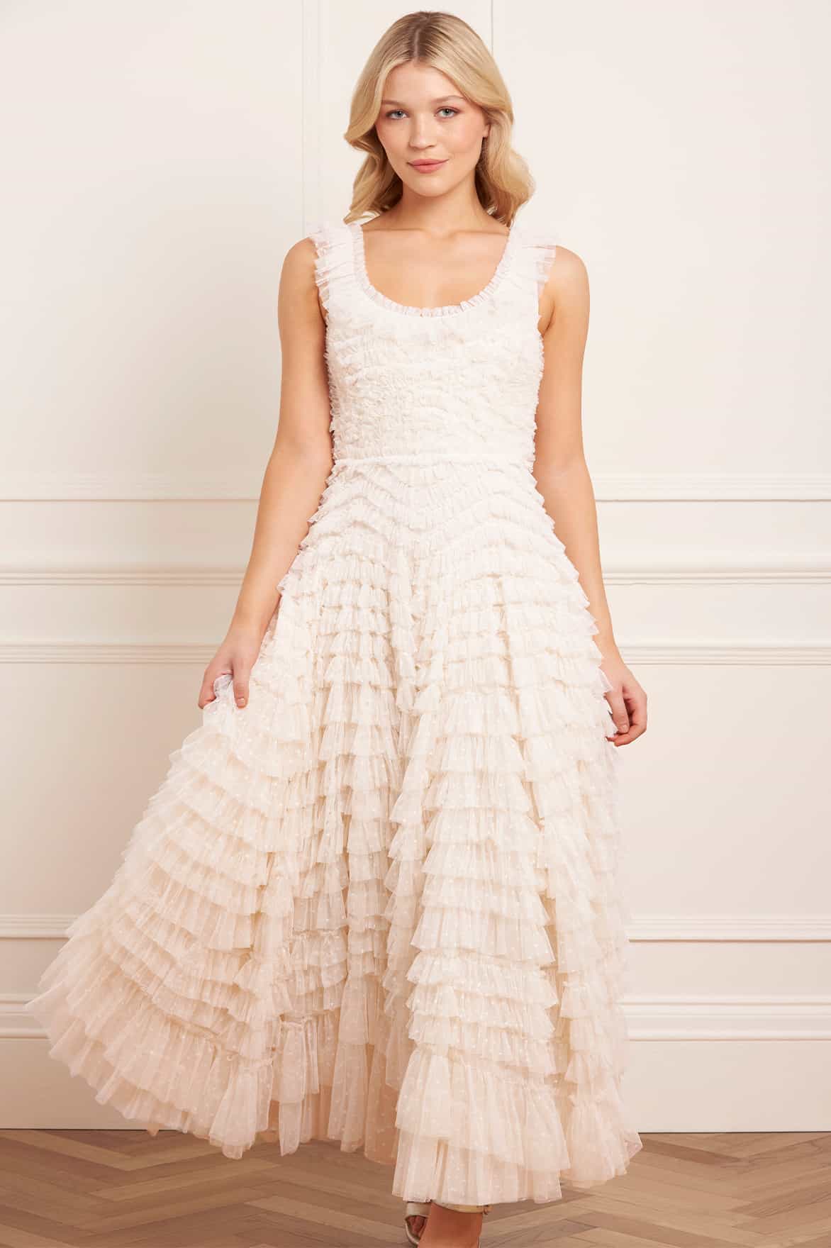 Needle & Thread Hattie Scoop Neck sukienka kremowa