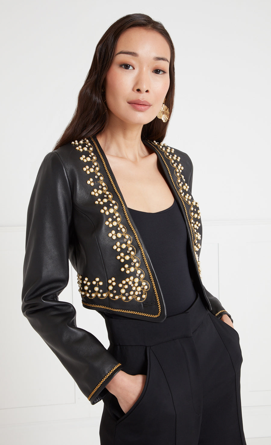 Temperley London Salerno Cropped Jacket kurtka skórzana czarna