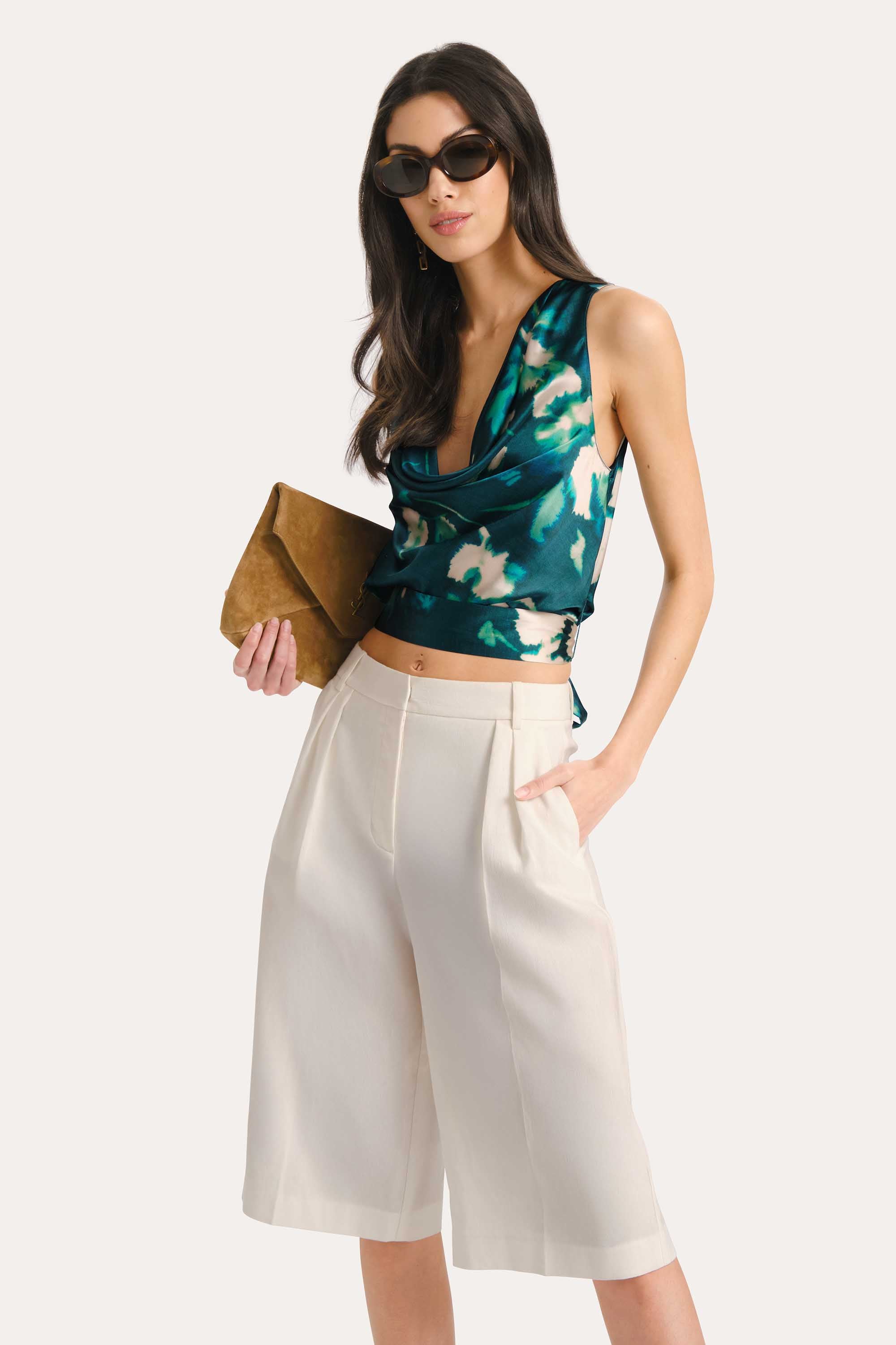 Elie Tahari Tina szorty Fresh Pearl len bermudy